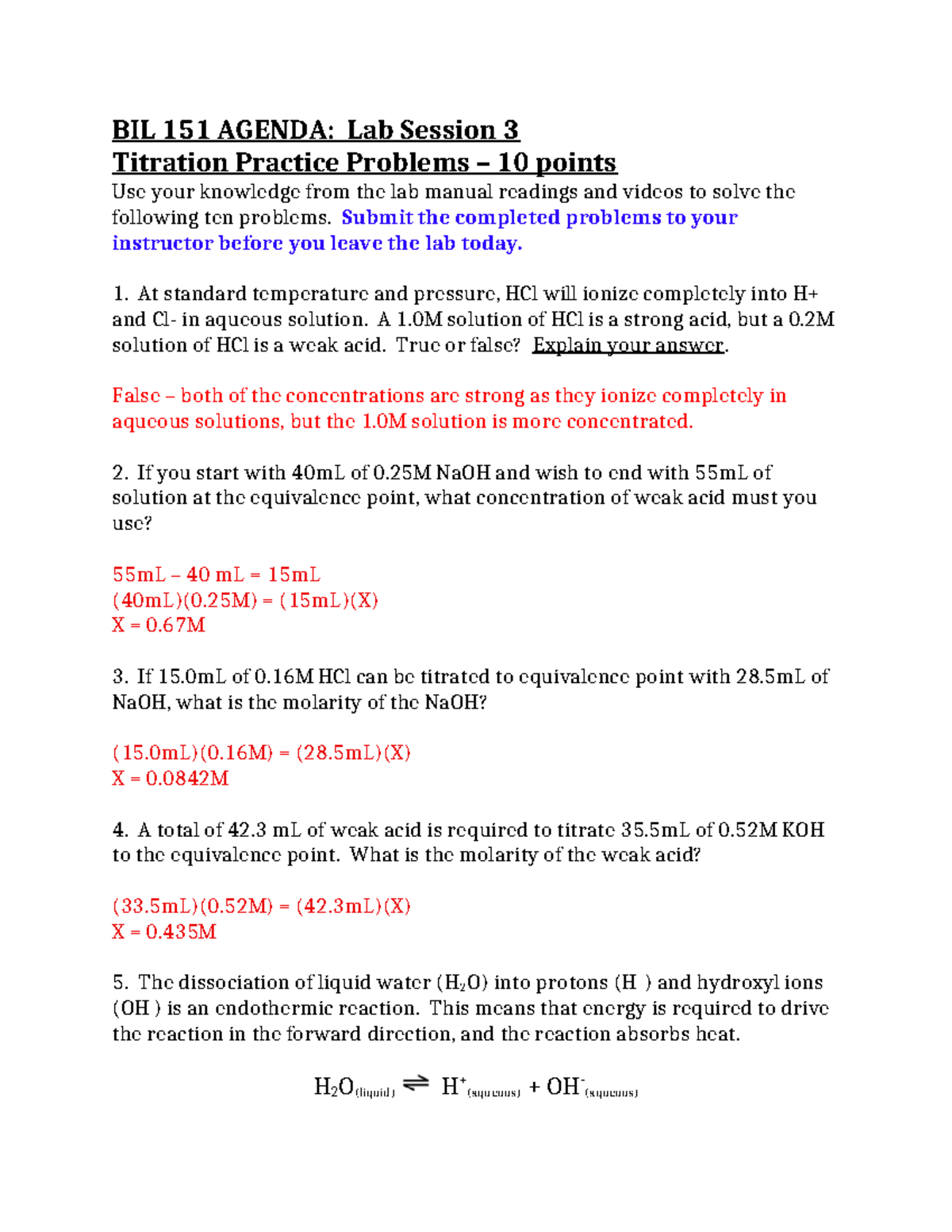BIL 151 Titration Practice Problems - Lab Session 3 Activity - Studocu