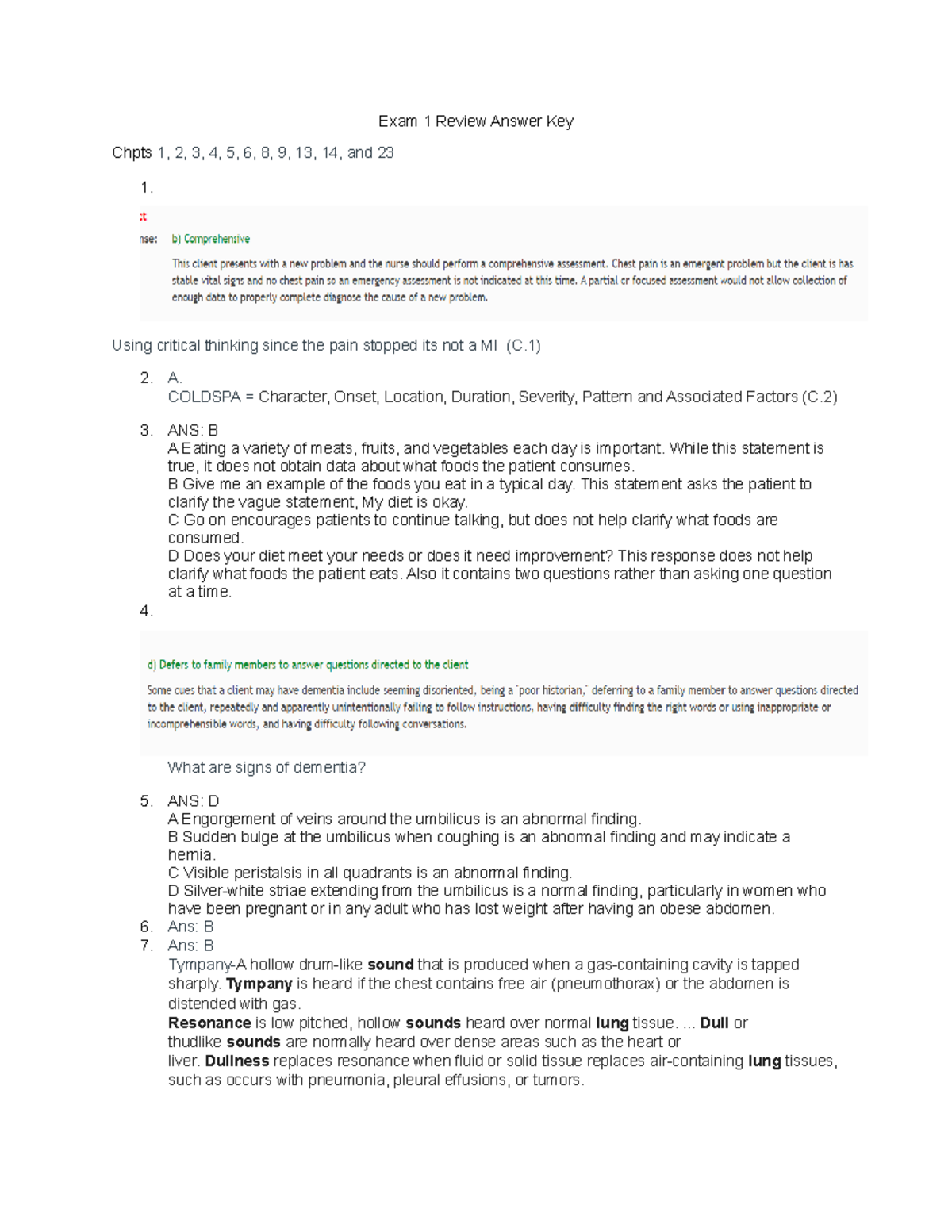 Exam 1 Review Answer Key for Chpts 1-6, 8-9, 13-14, 23 - Studocu