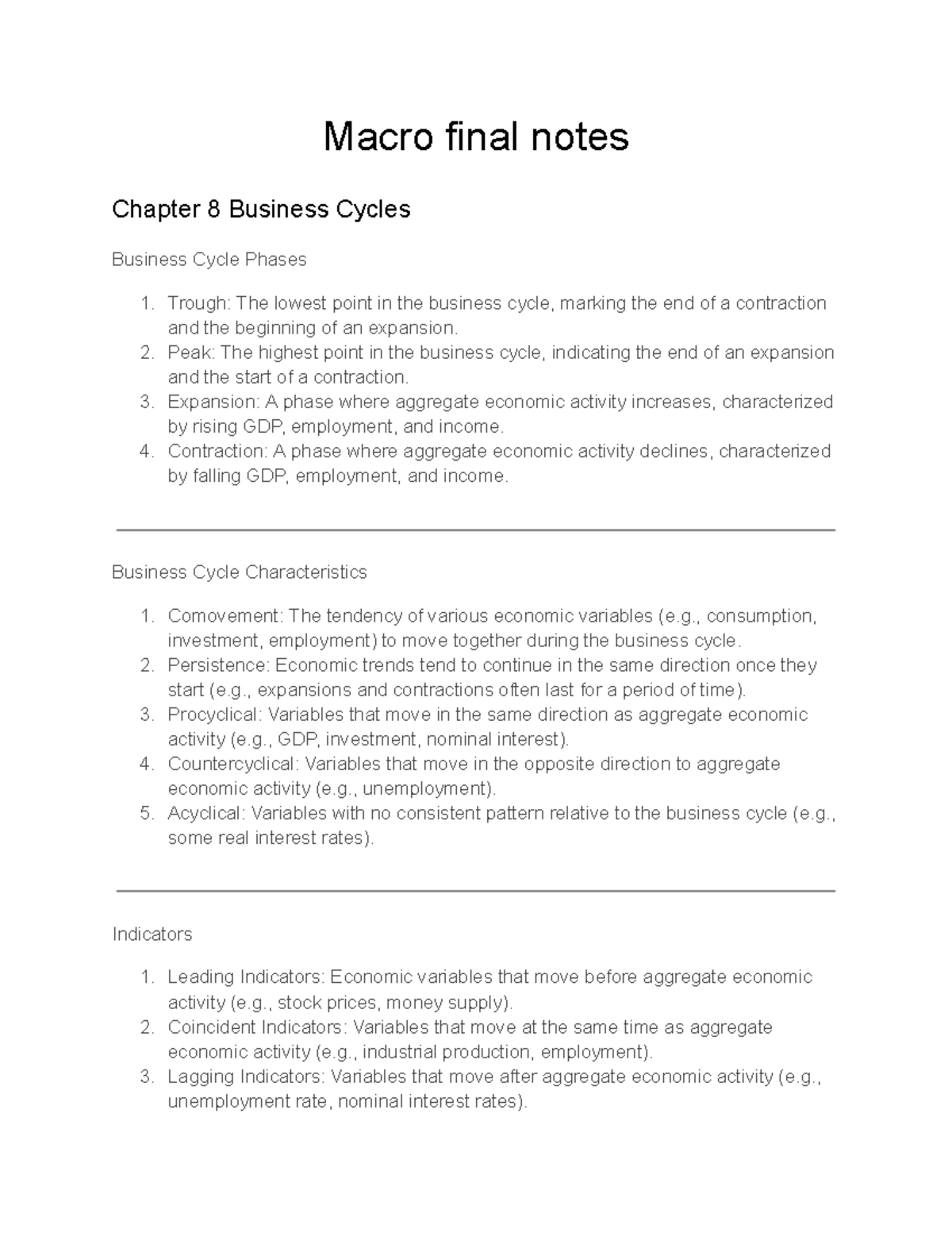 Final Exam Notes for Econ 2220: Macro Business Cycles & IS-LM Analysis ...