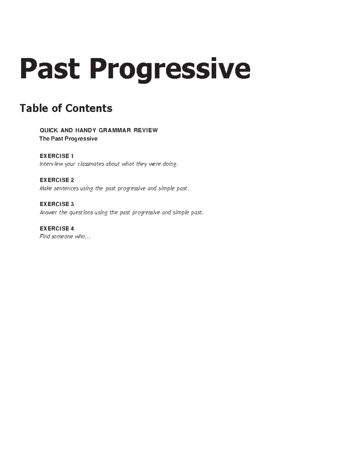 Unit 2 (Past Progressive) - Past Progressive Table of Contents QUICK ...