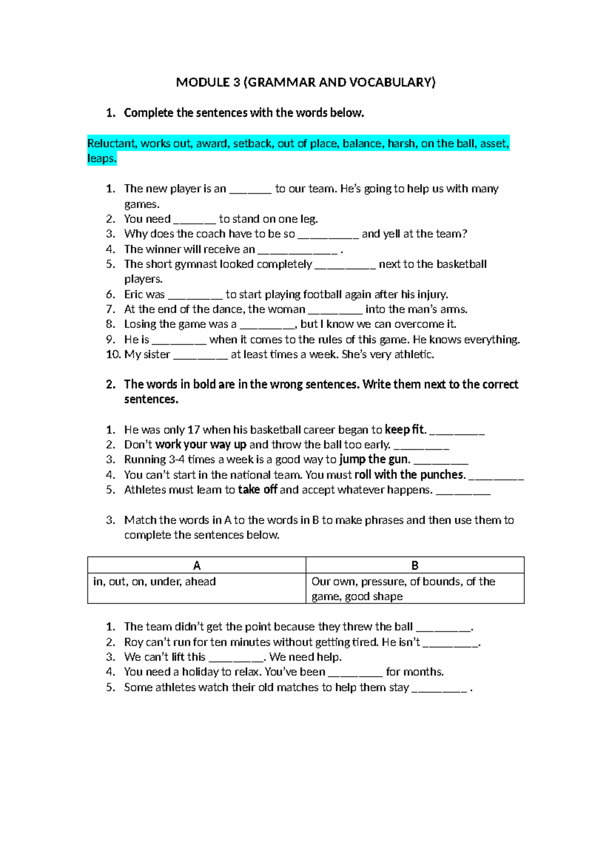 Module 3 (Grammar & Vocabulary Practice) Exercises and Answers - Studocu
