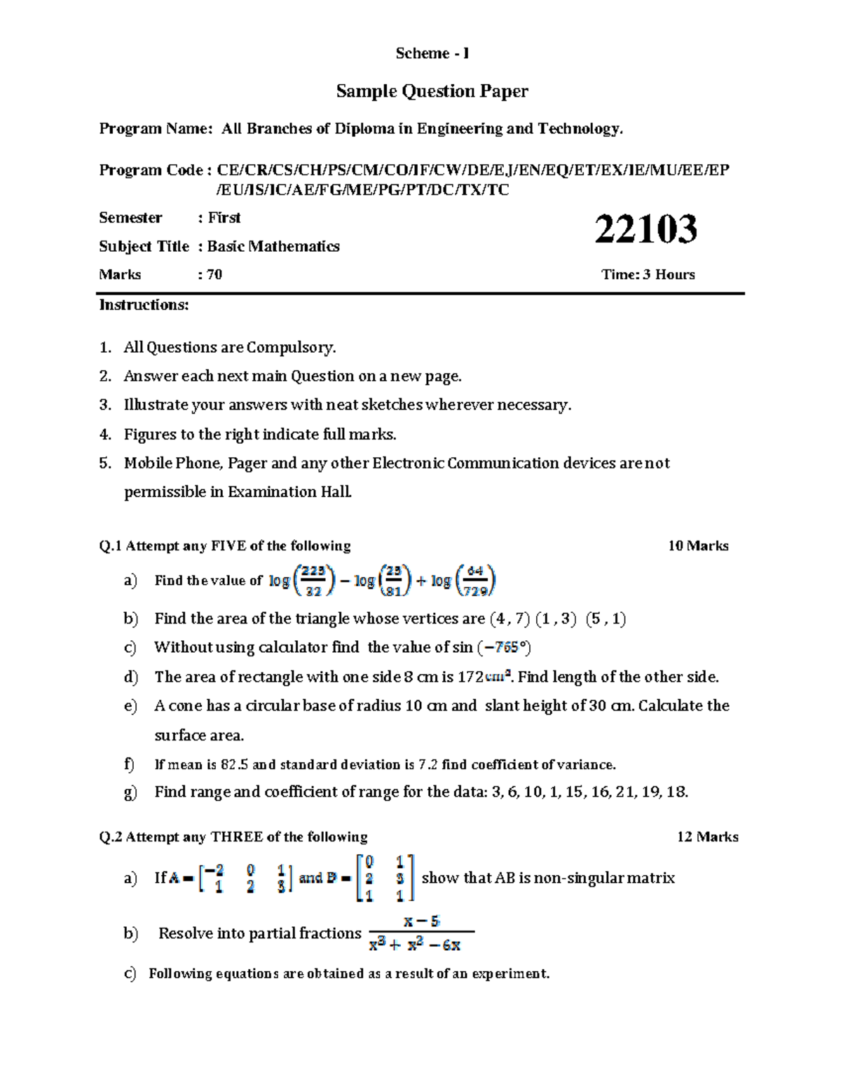 22103 2017 Sample question paper - Scheme - I Sample Question Paper ...