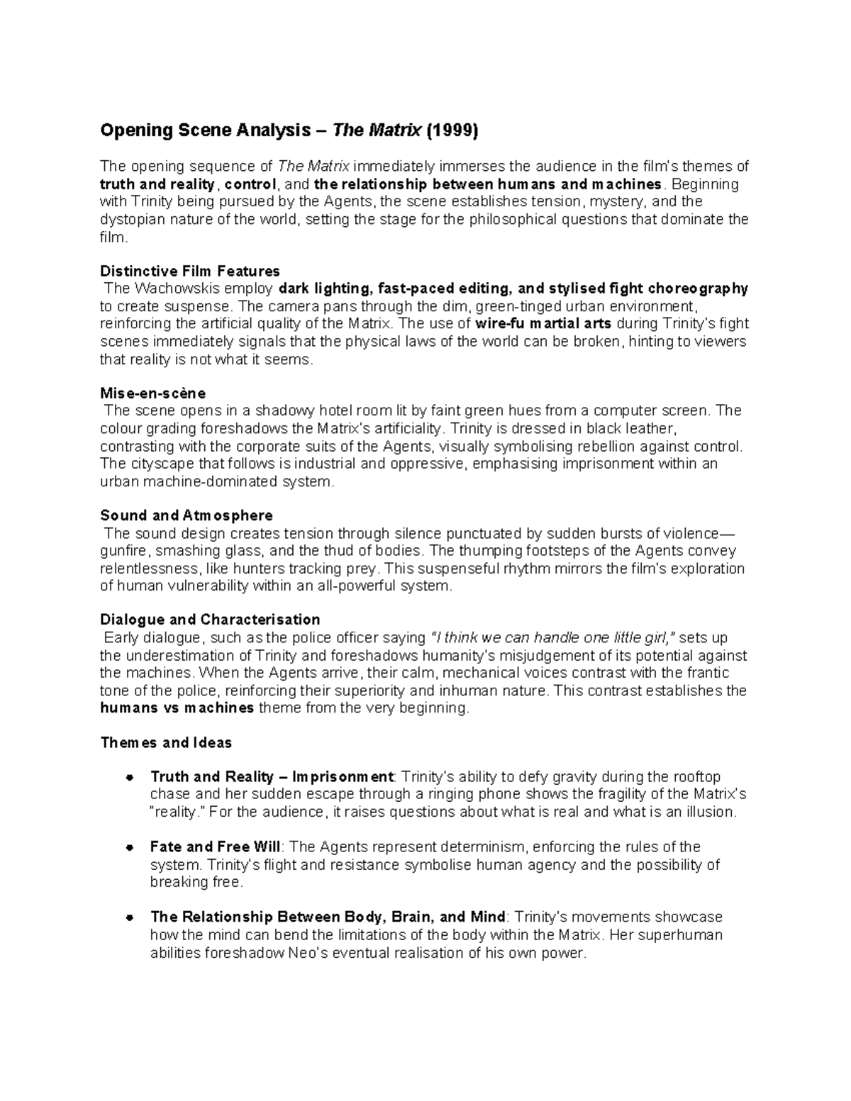 Matrix Opening Scene Analysis: Themes of Reality & Control - Studocu