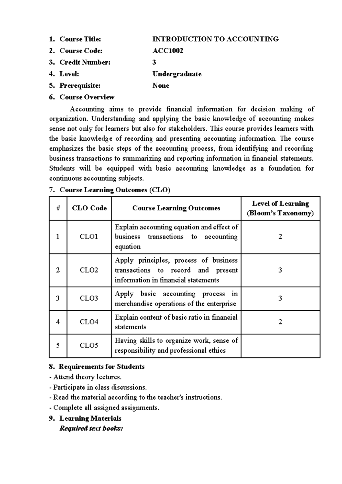 ACC 101: Introduction to Accounting Course Syllabus and Overview - Studocu