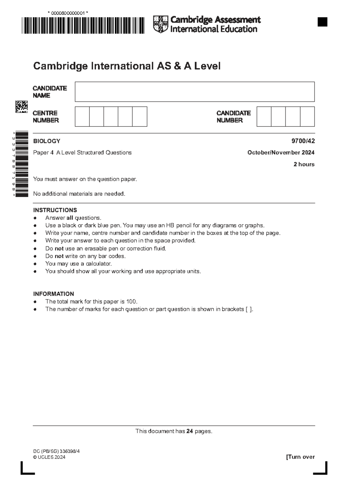 Cambridge International AS A Level 9700 Paper 4 Structured Questions ...