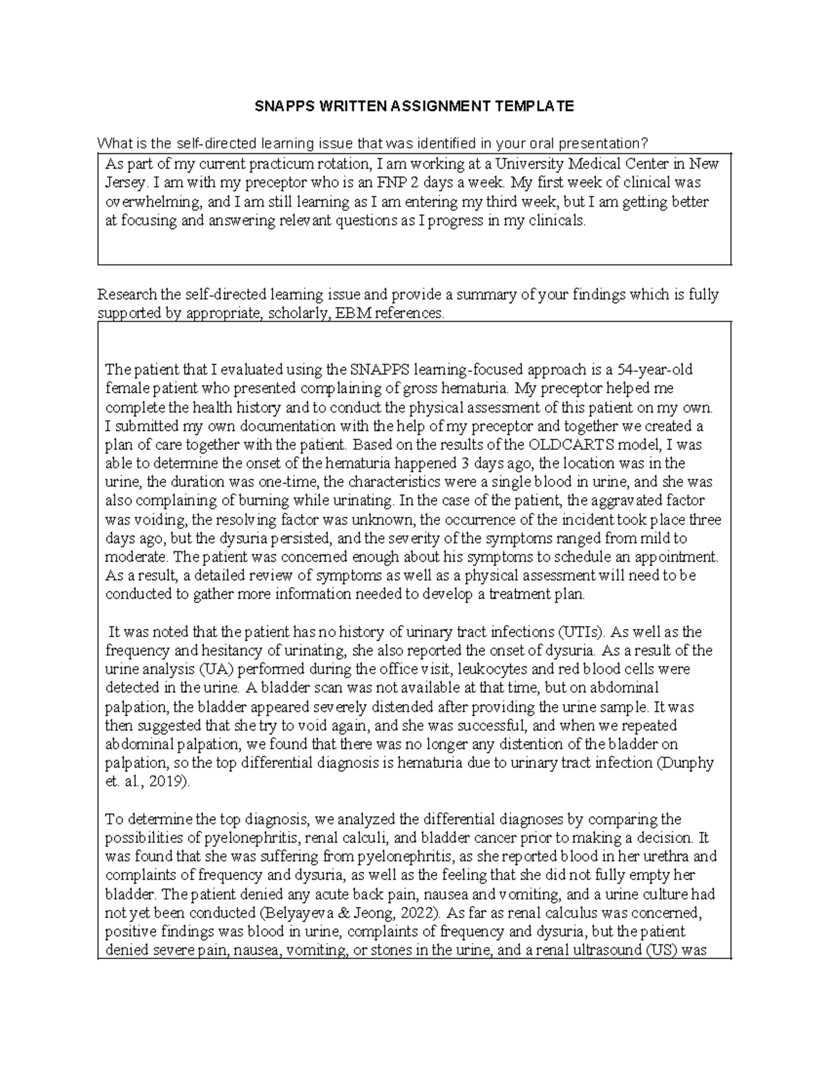FNP NR511 SNAPPS Written Assignment Template for Clinical Practice ...