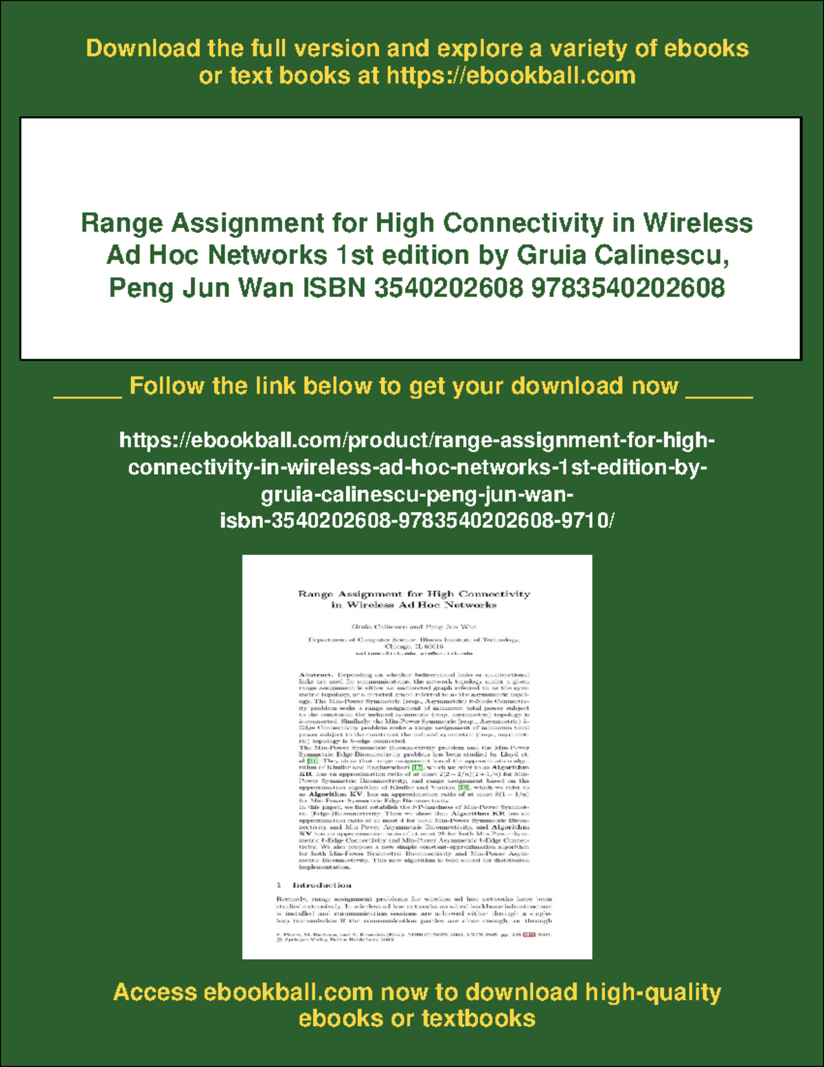 Range Assignment for High Connectivity in Wireless Ad Hoc Networks (CS ...