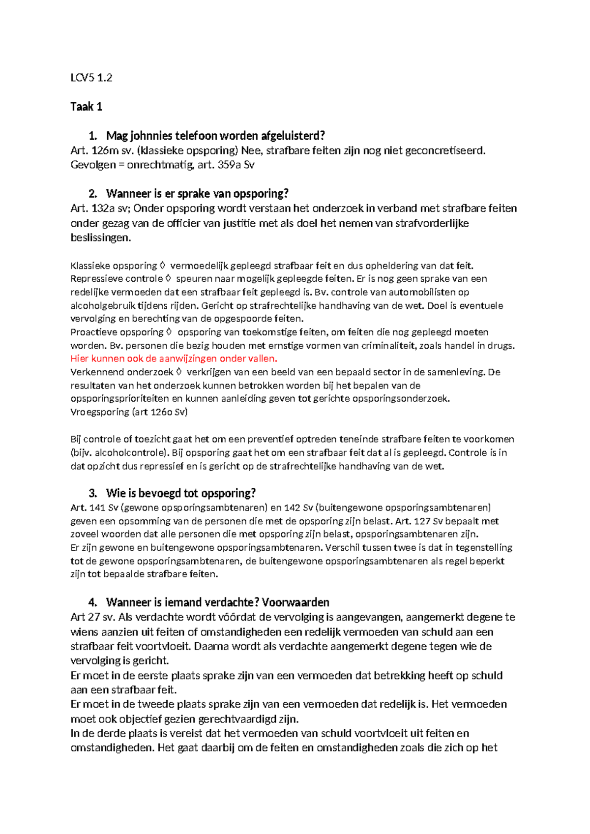 LCV5 Week 1 - Verkenning van Opsporing en Verdachte Statuten - Studeersnel