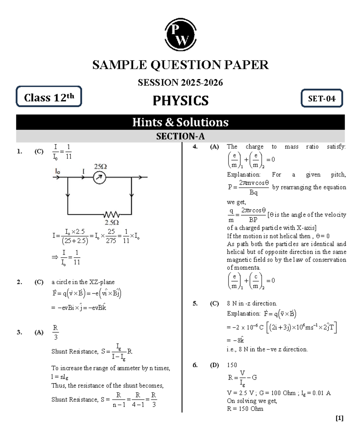 S4 Solution - Sample Question Paper for Class 12 Physics - Studocu