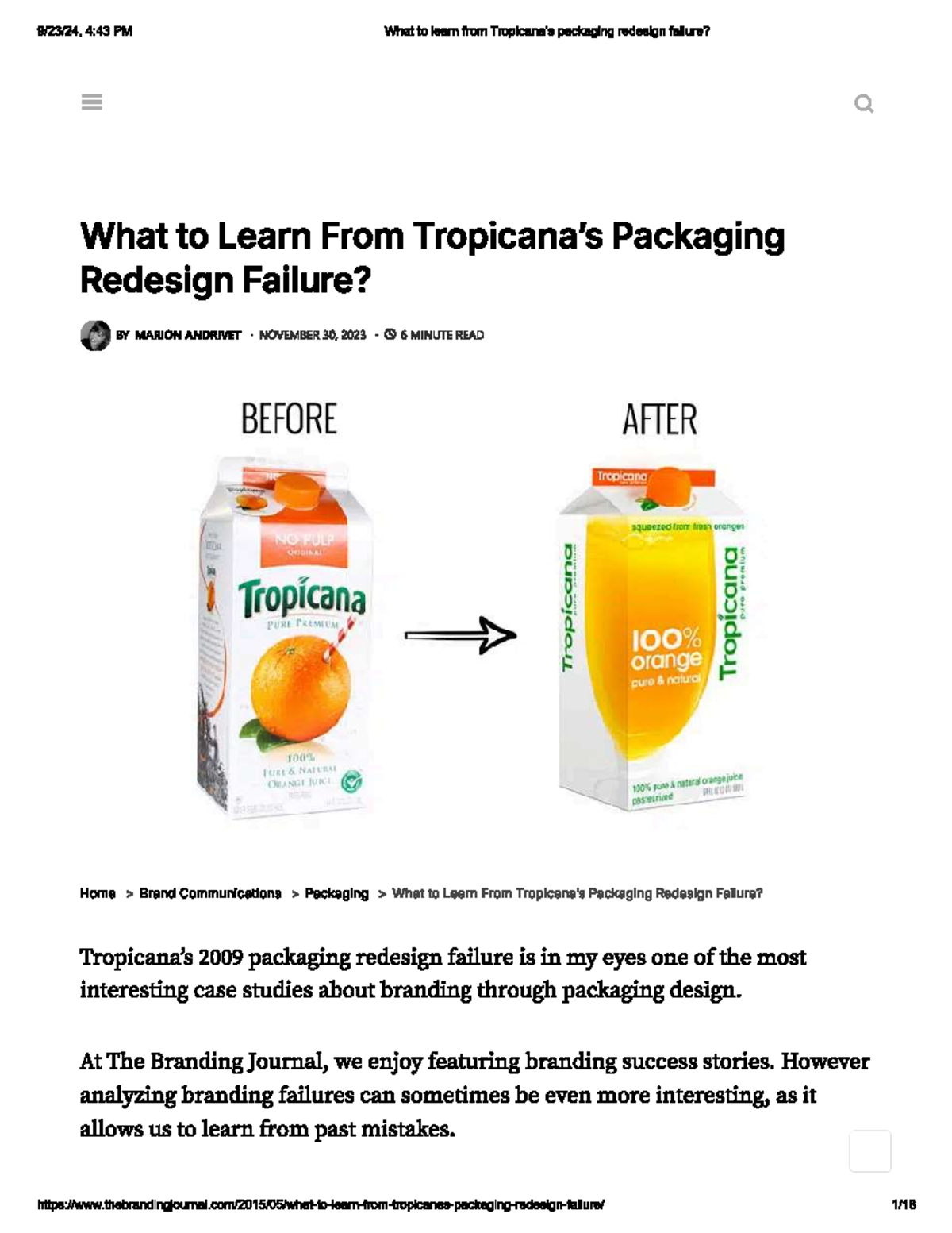 Tropicana Packaging Redesign Failure: Lessons Learned (BRAND 101) - Studocu