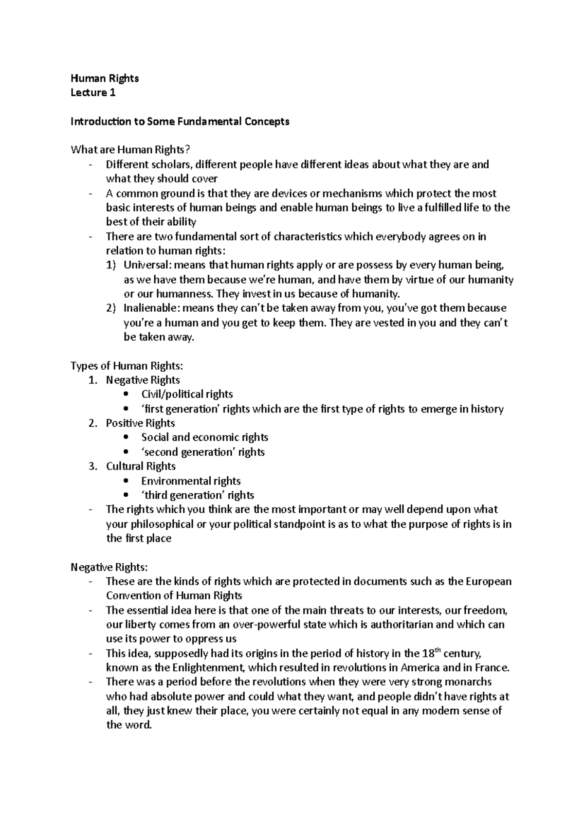 Lecture 1: Introduction to Human Rights and Their Foundations - Studocu