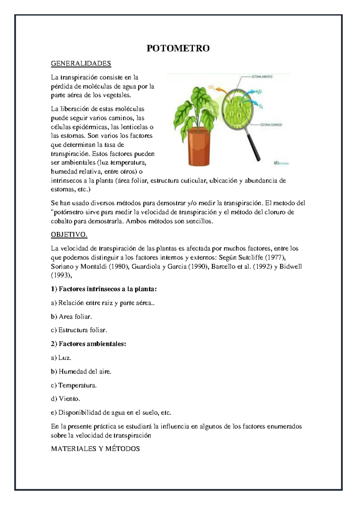 POTOMETRO: Estudio de la Transpiración en Plantas - Práctica de ...