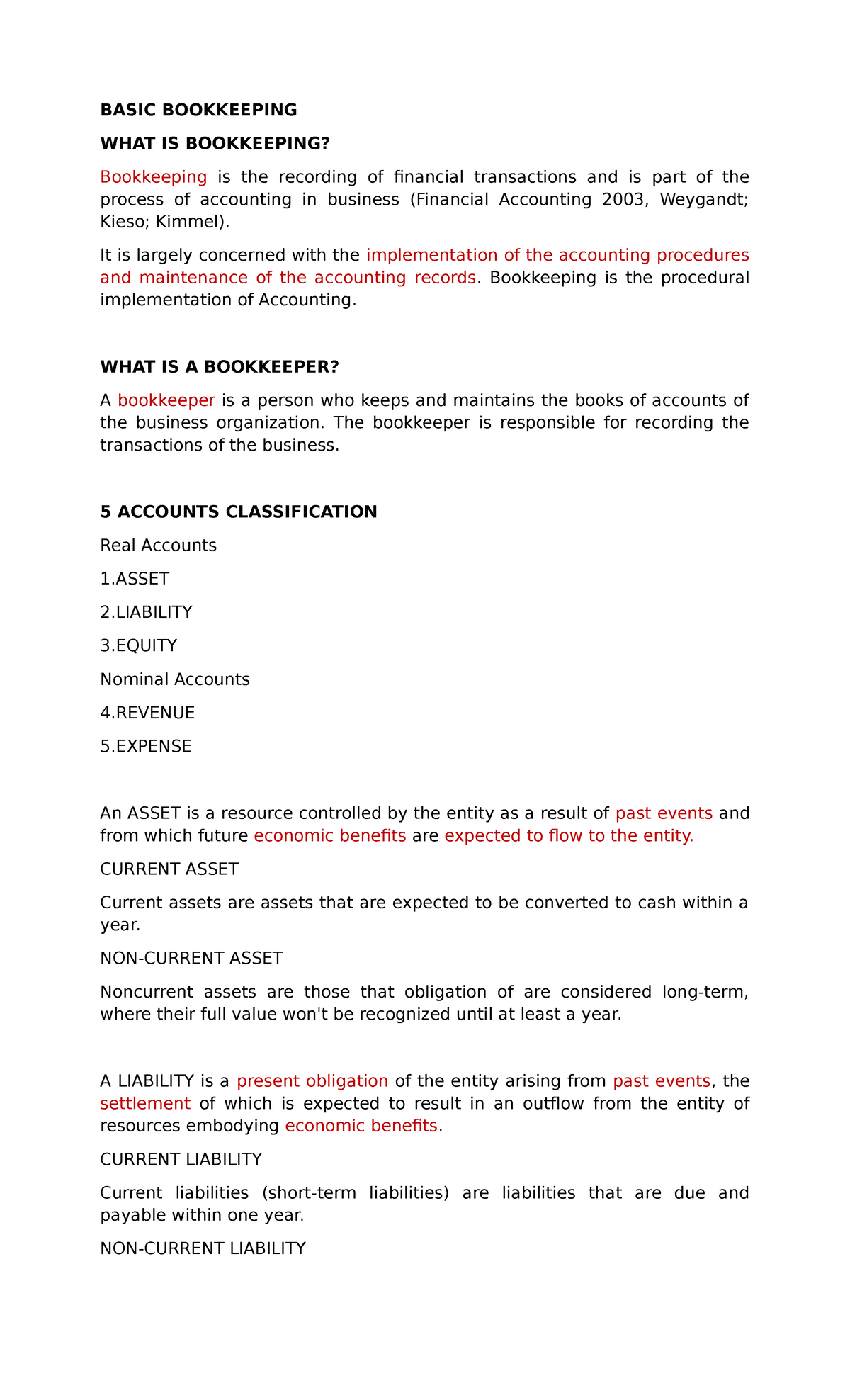 BASIC BOOKKEEPING: Key Concepts and Processes for IT 200 Finals - Studocu