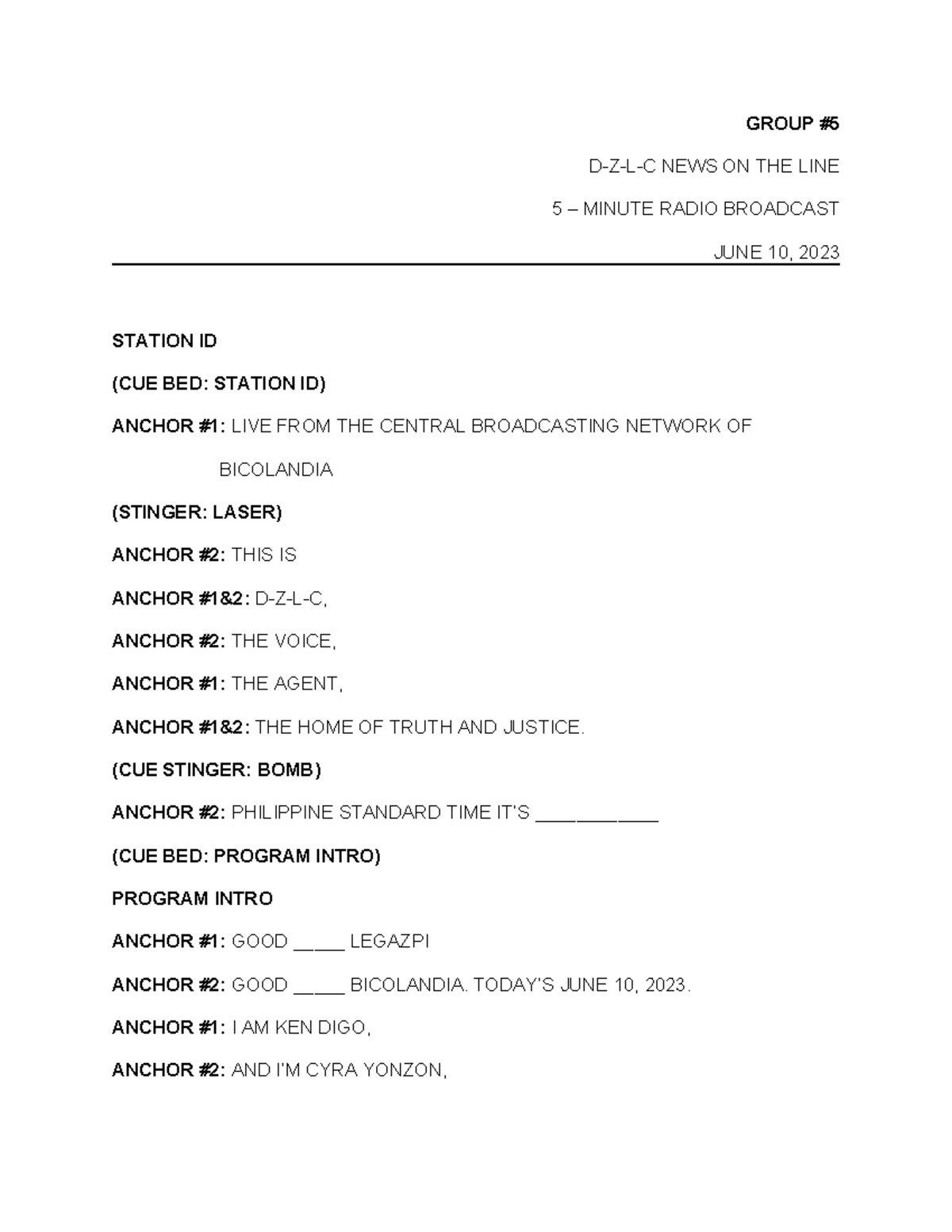 RSPC - D-Z-L-C News Broadcast Script: June 10, 2023 - Studocu