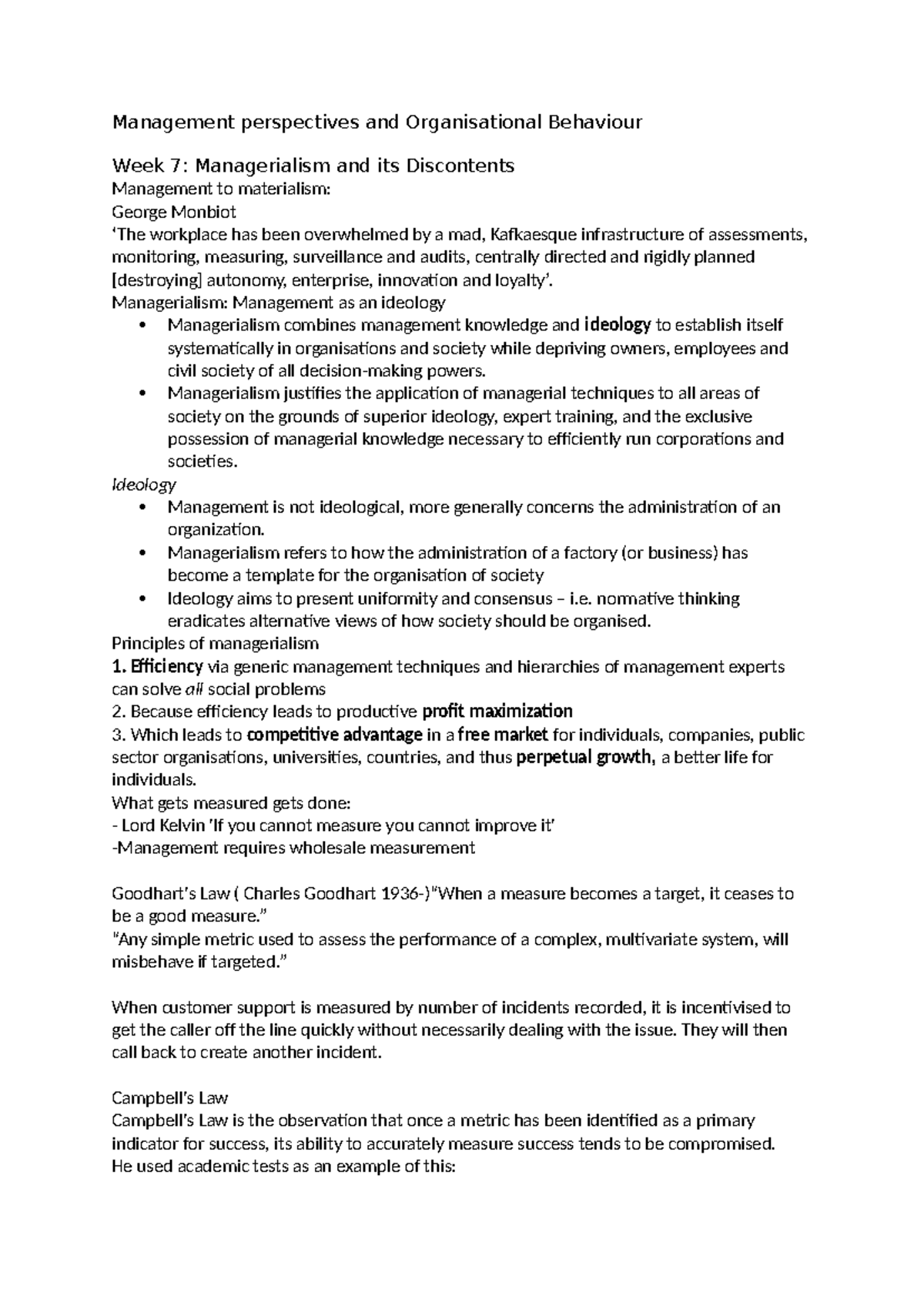 Week 7- Managerialism and its Discontents - Management perspectives and ...
