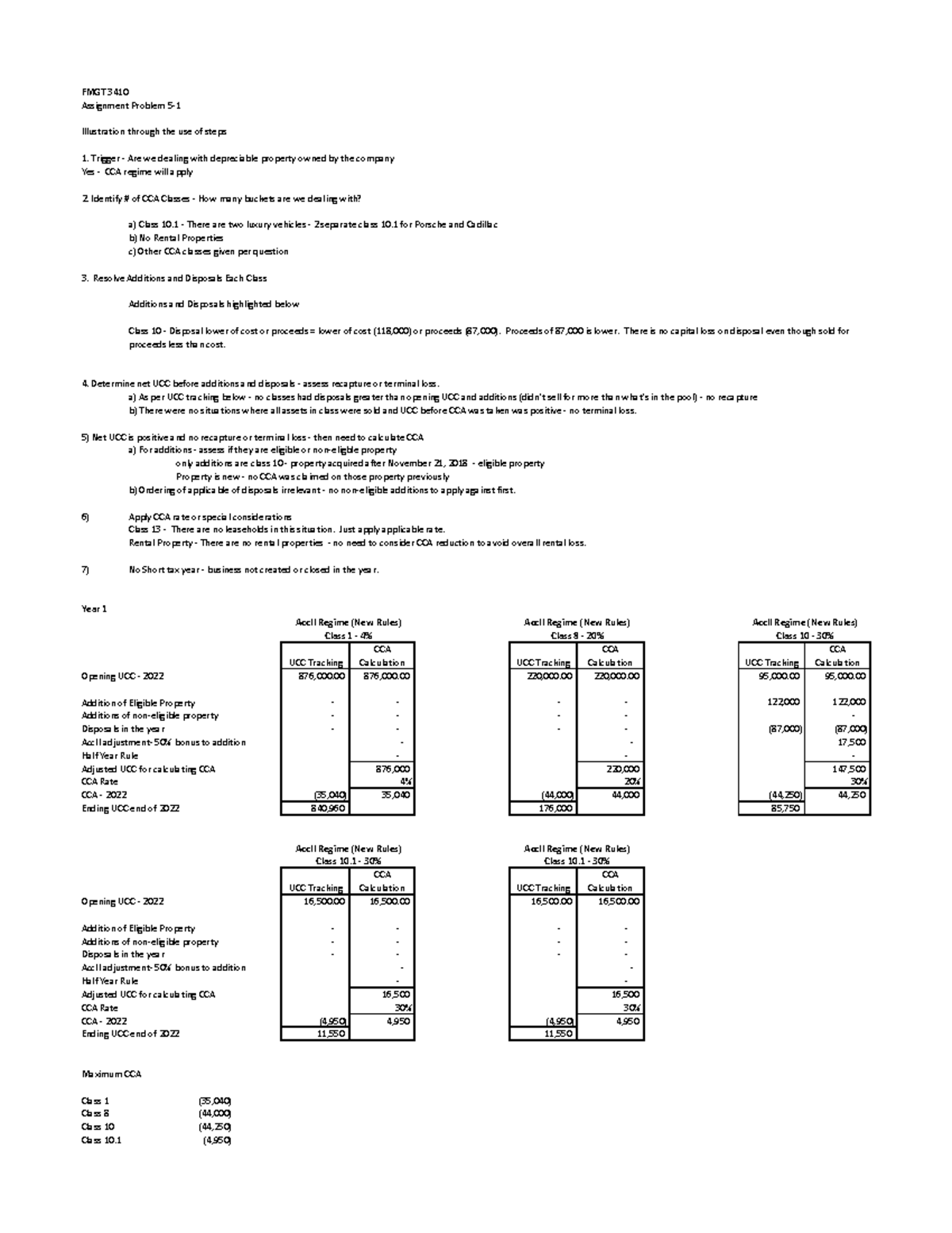 FMGT 3410 Assignment: CCA Calculation Steps and Problem Illustration ...