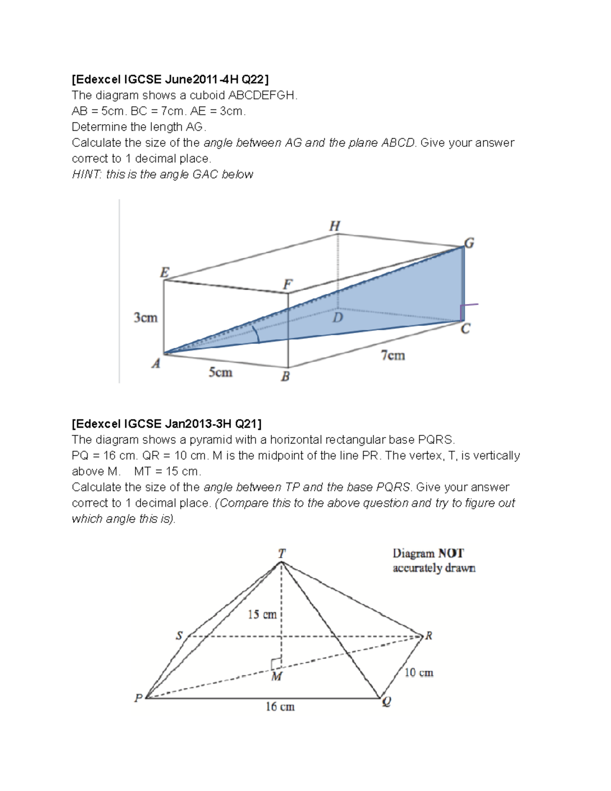 IGCSE 3D Trigonometry Problems: Pyramids & Prisms Calculations - Studocu