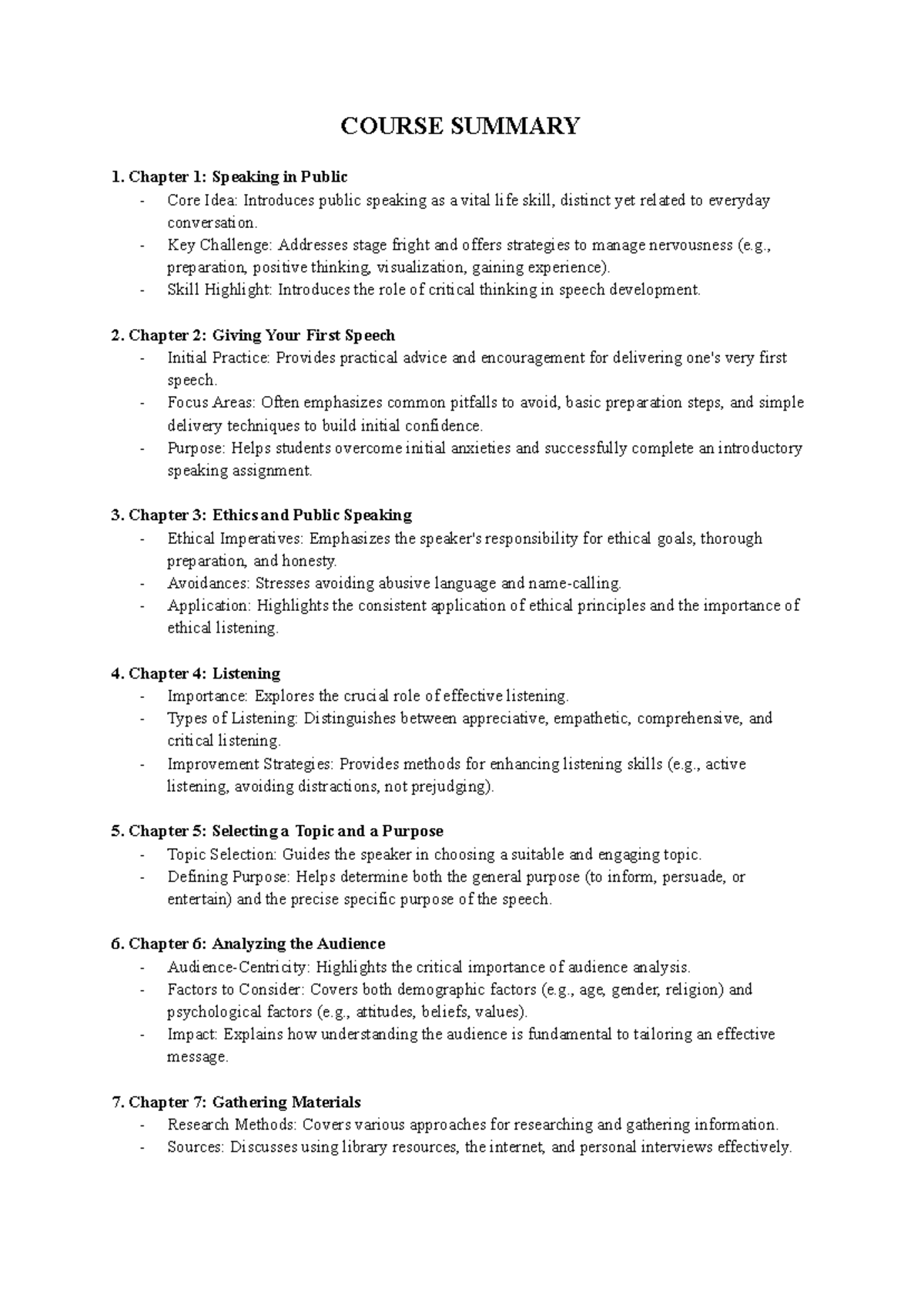 Course Summary: Public Speaking Essentials (COMM 101) - Studocu