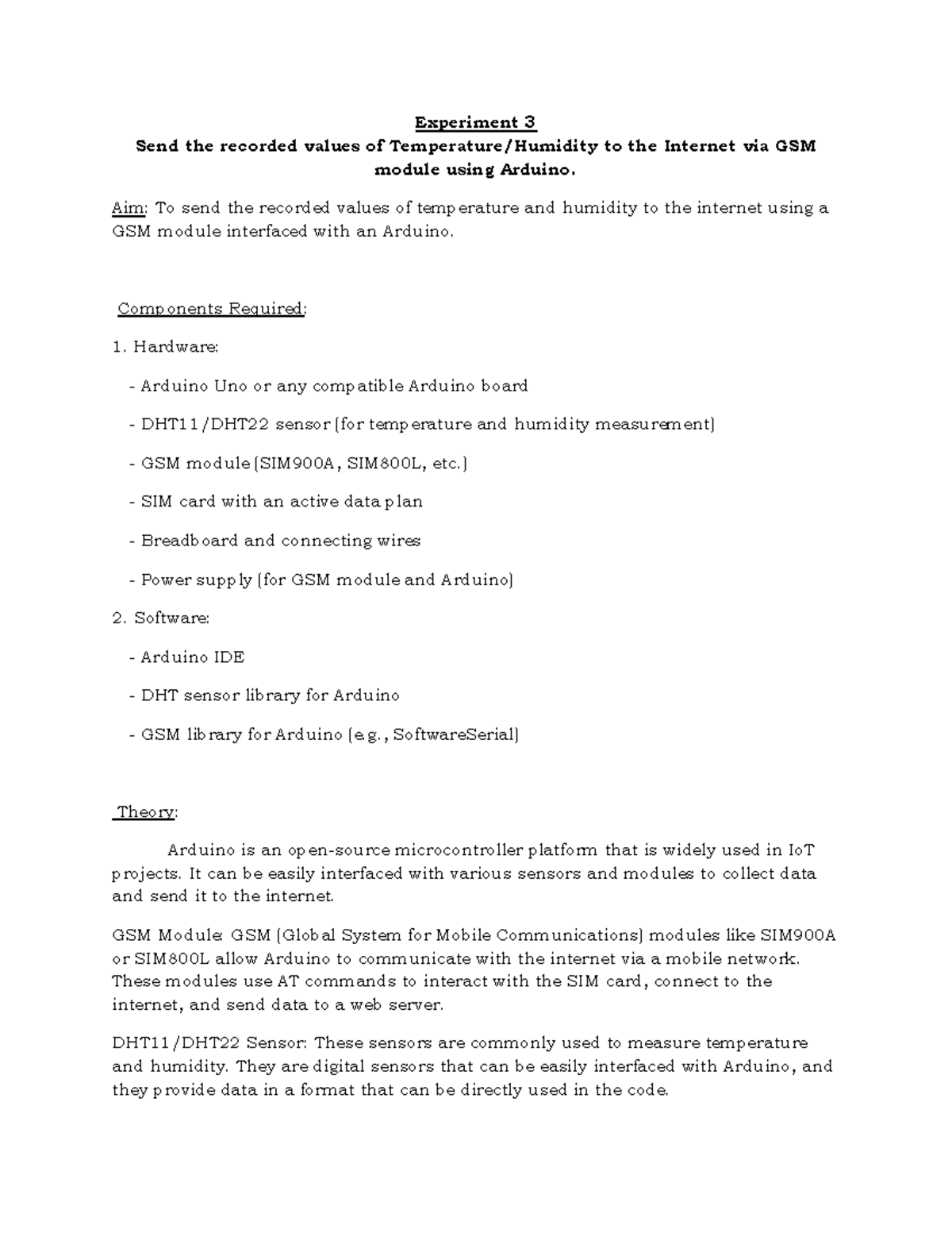 Experiment 3 - Sending Temperature & Humidity Data to Internet via GSM ...