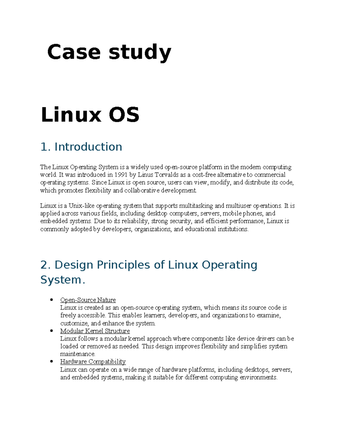 Case Study: Linux OS Overview and Design Principles - Studocu