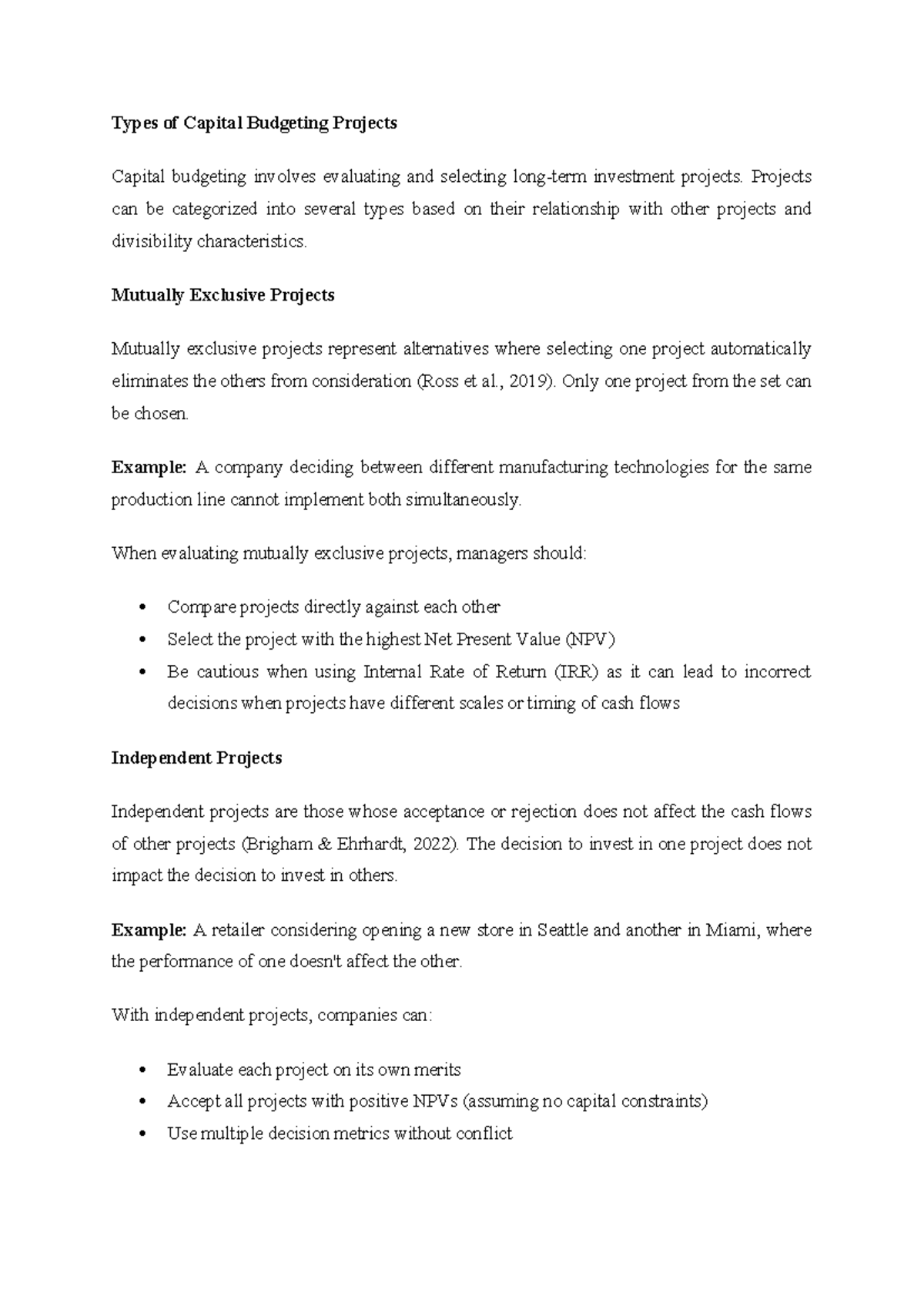 Types of Capital Budgeting Projects: An In-Depth Analysis - Studocu