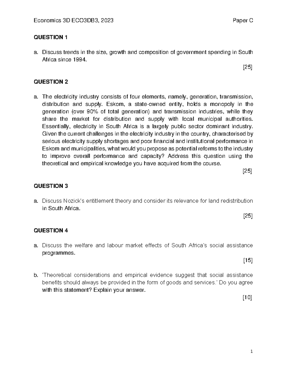 ECO3DB3 - 2023 Economics 3D Exam Questions and Insights - Studocu
