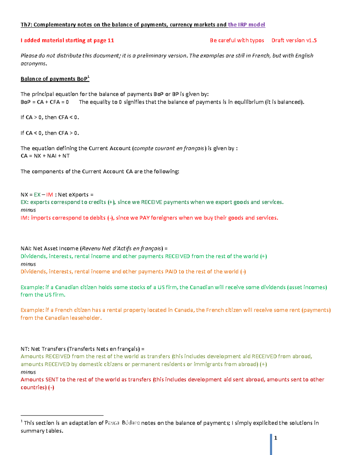 Th7: Complementary Notes on BoP, Currency Markets & IRP Model - Studocu