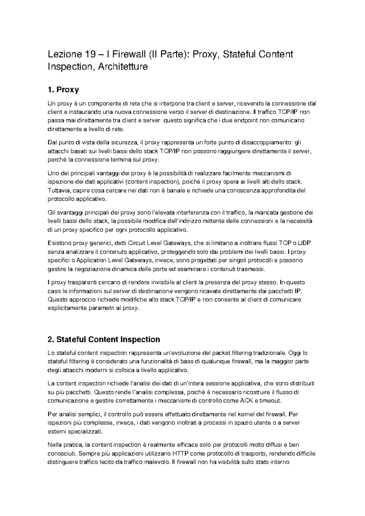 Lezione 19: Firewall - Proxy, Stateful Content Inspection e ...