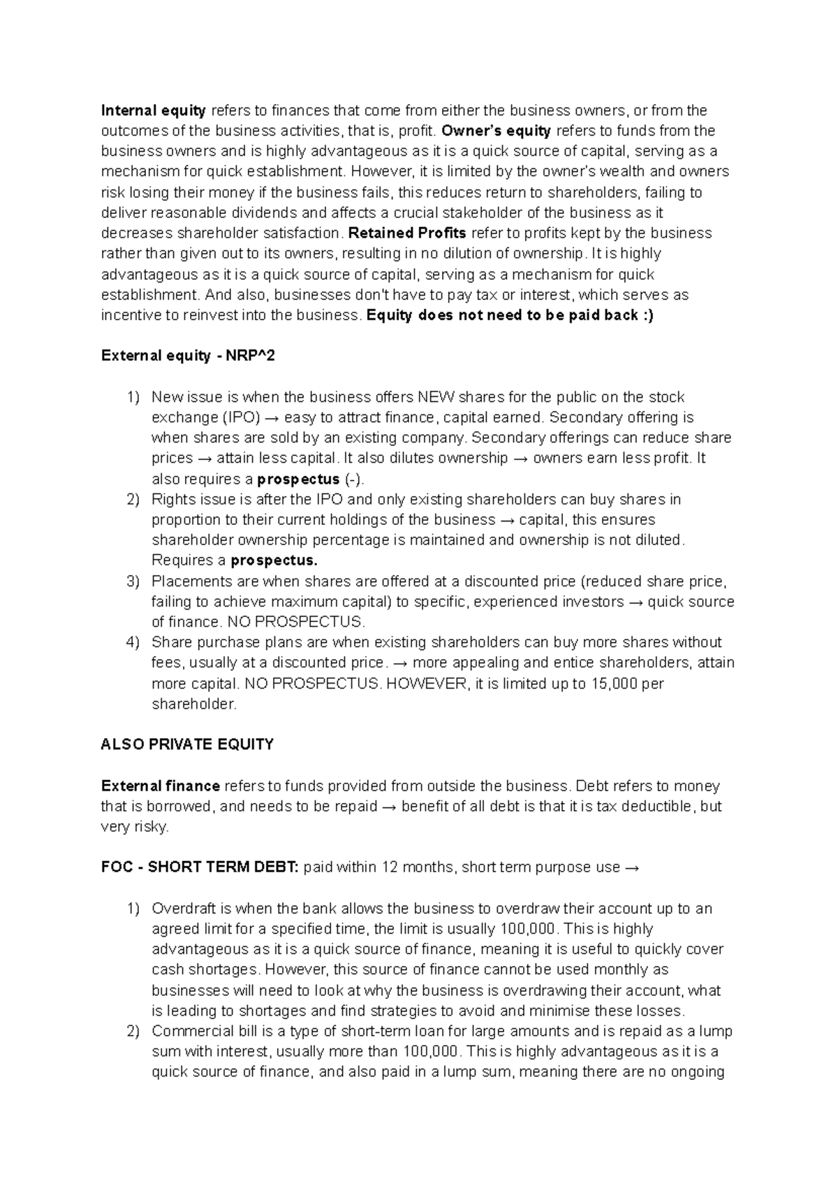 Buss $ - Internal and External Equity Finance Notes - Studocu