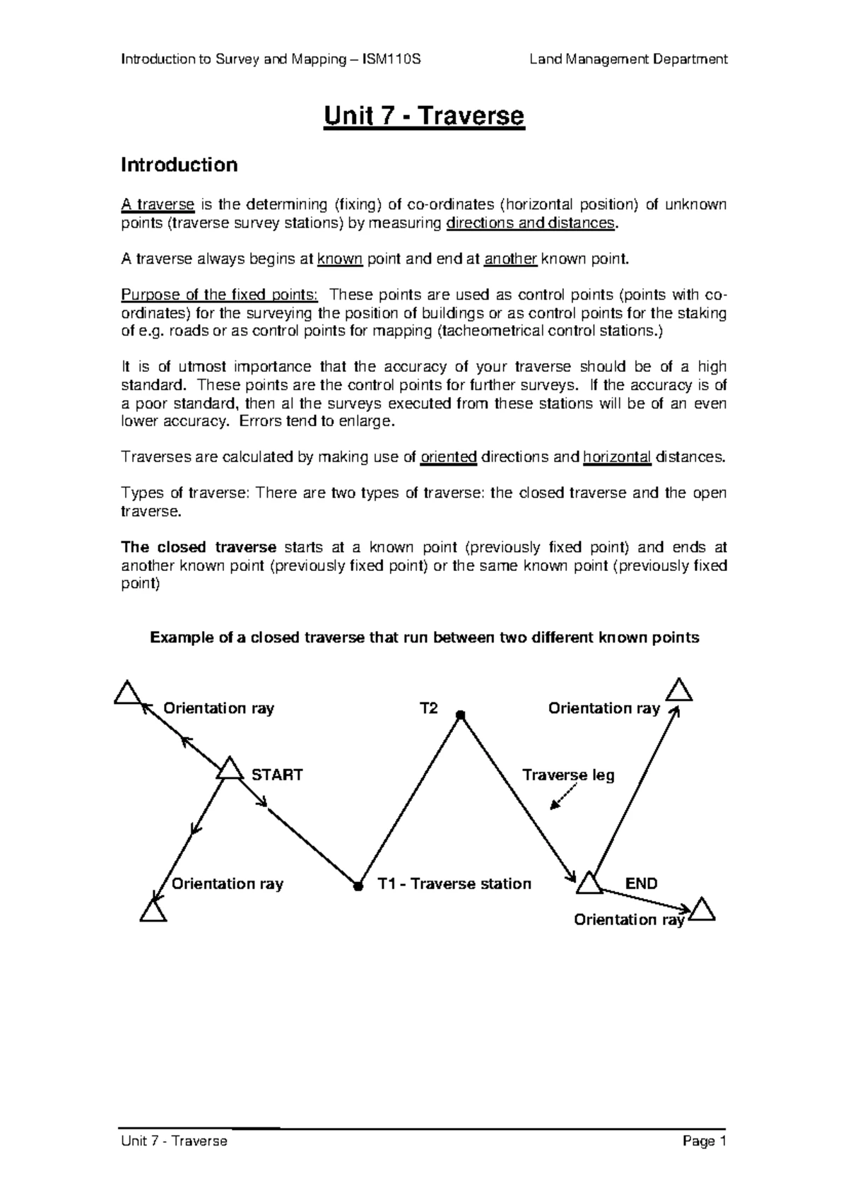 Unit 7: Traverse Techniques in Surveying - Overview & Procedures - Studocu