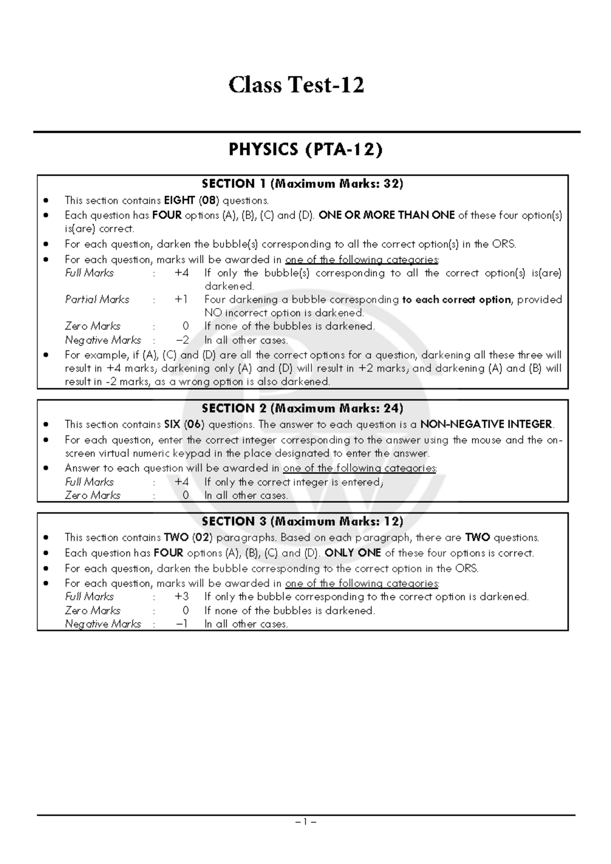 Class PHYSICS SECTION 1 - Test 12 (Max Marks: 68) - Studocu