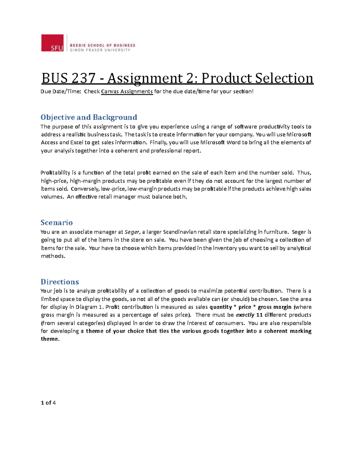 BUS 237 - Assignment 2 Instructions: Product Selection Guidelines - Studocu