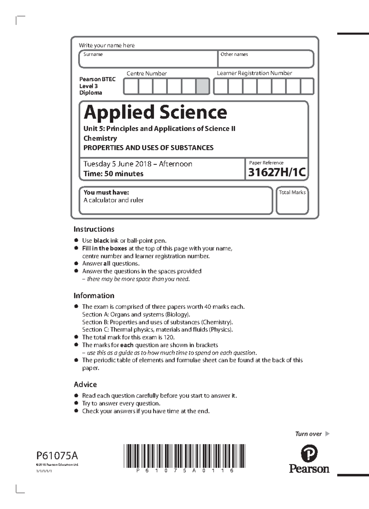 June 2018 Paper - Centre Number Learner Registration Number Write your ...
