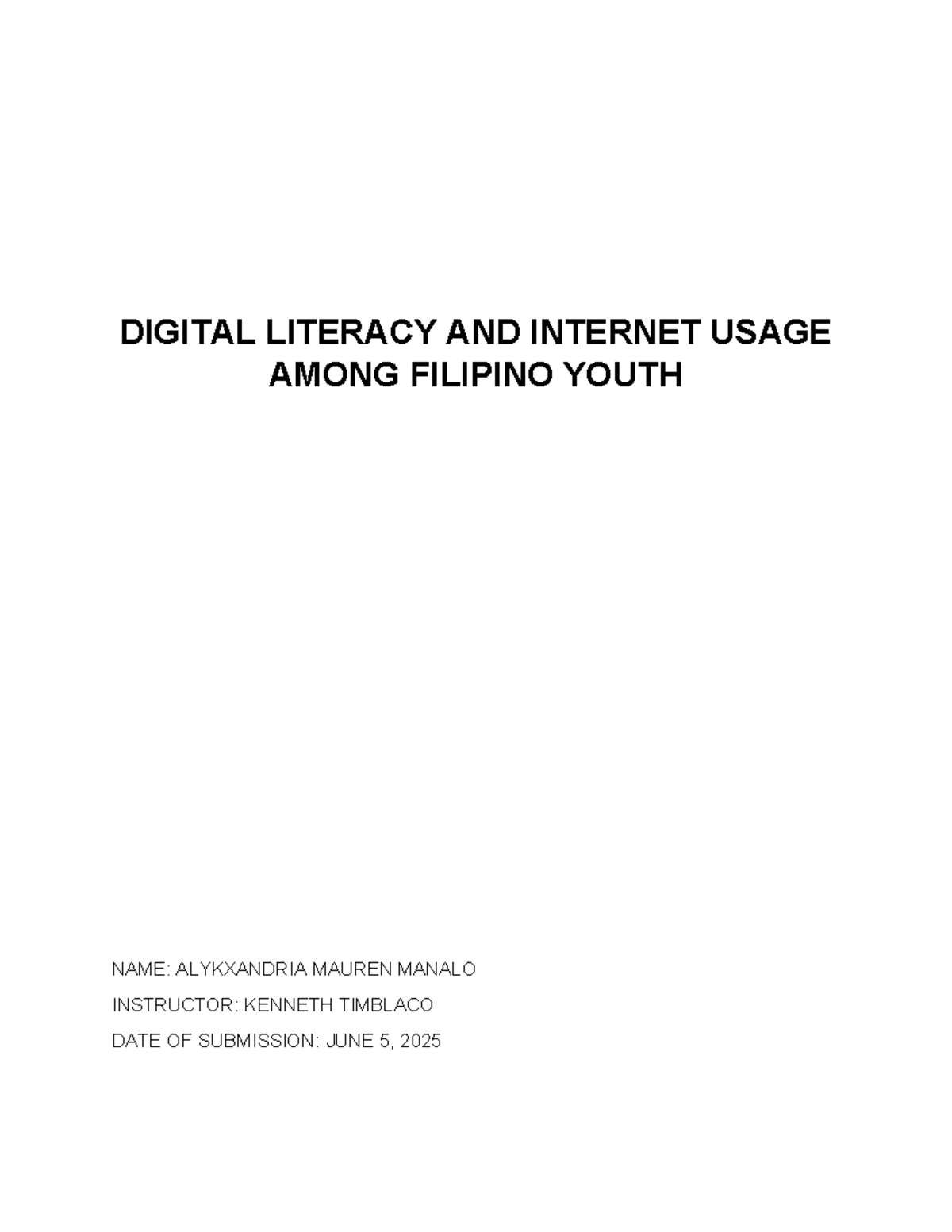 DIGITAL LITERACY AND INTERNET USAGE AMONG FILIPINO YOUTH (2023) - Studocu