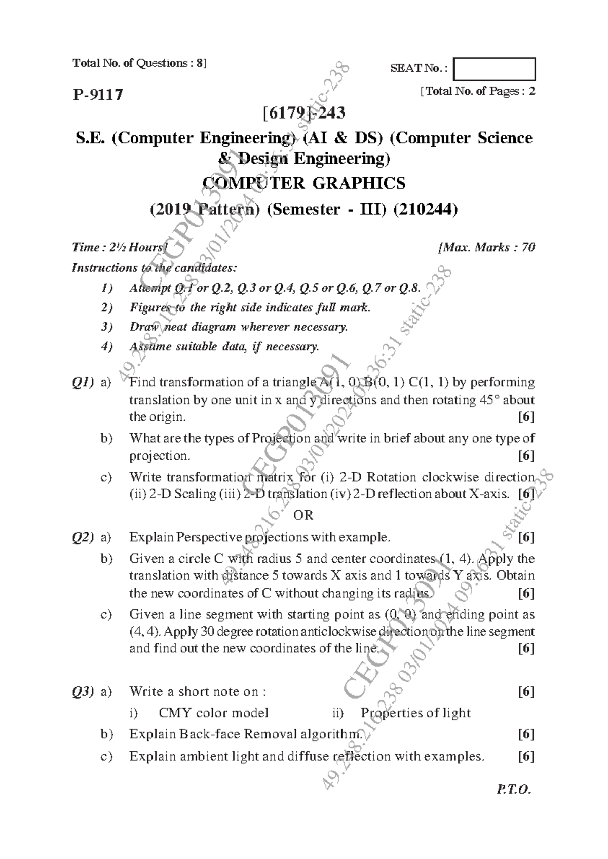 Computer Graphics (210244) - Nov Dec 2023 Question Paper - Studocu
