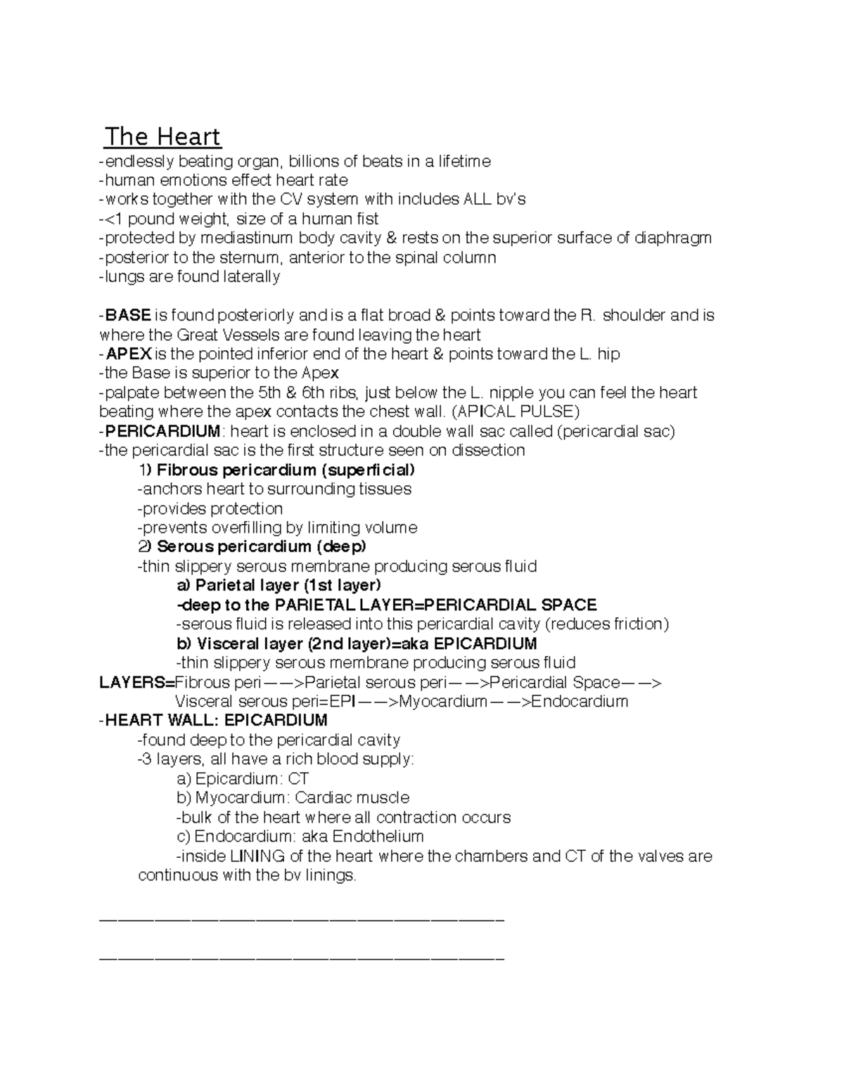 Heart-stu copy - lecture notes for exam - The Heart -endlessly beating ...
