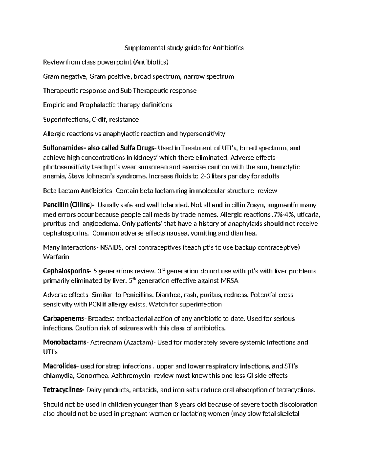 Antibiotics pharmacology - Supplemental study guide for Antibiotics ...