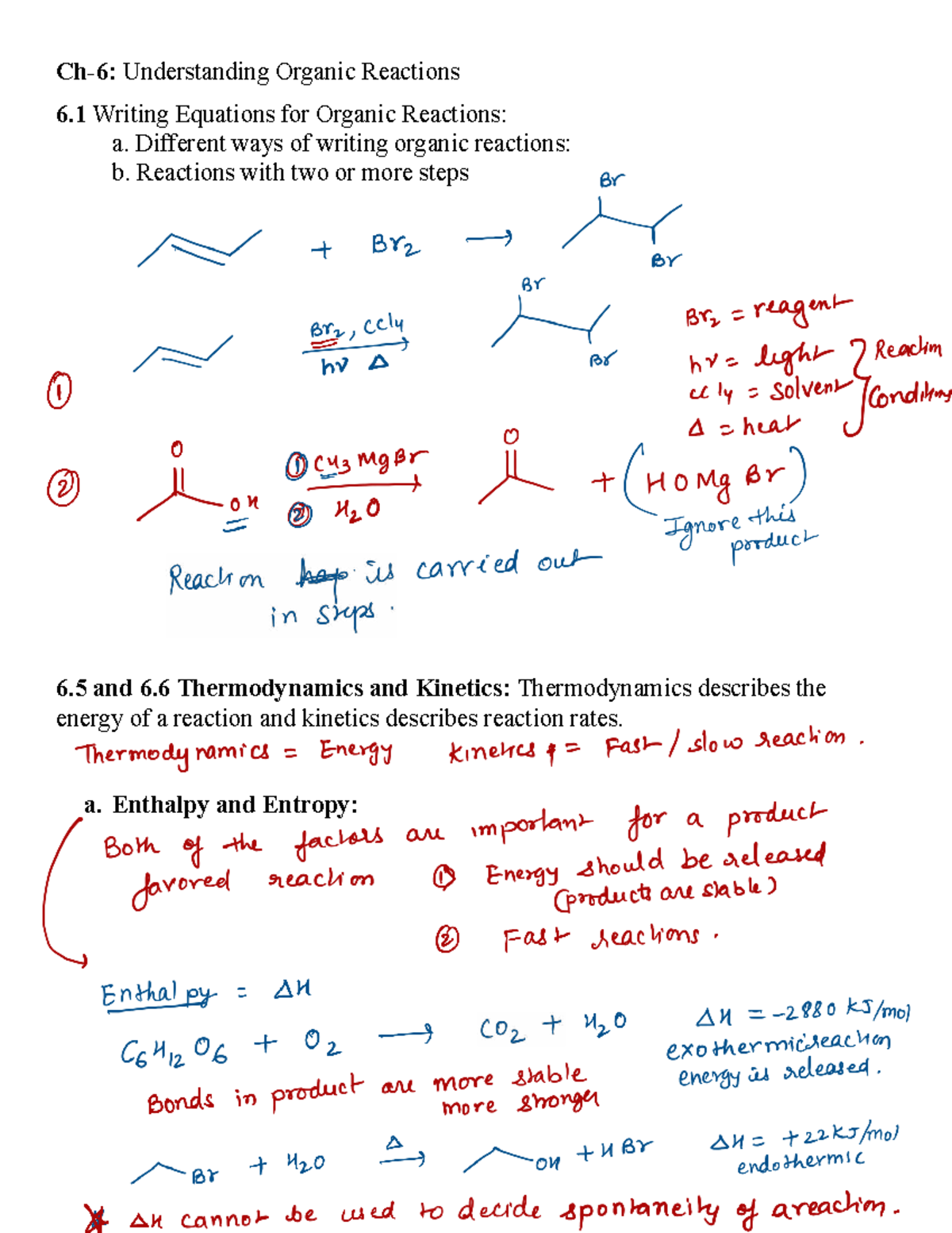 Ch 6 Part 2 Notes: Organic Reactions, Thermodynamics & Kinetics - Studocu