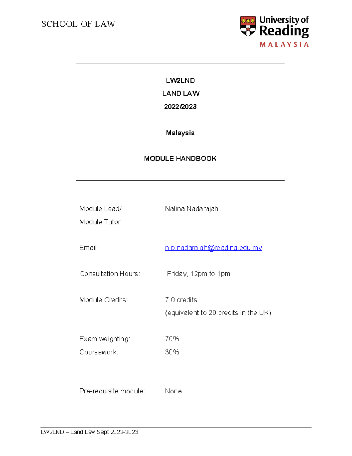 LW2LND Land Law Module Handbook 2022-2023 - Latest Version - Studocu