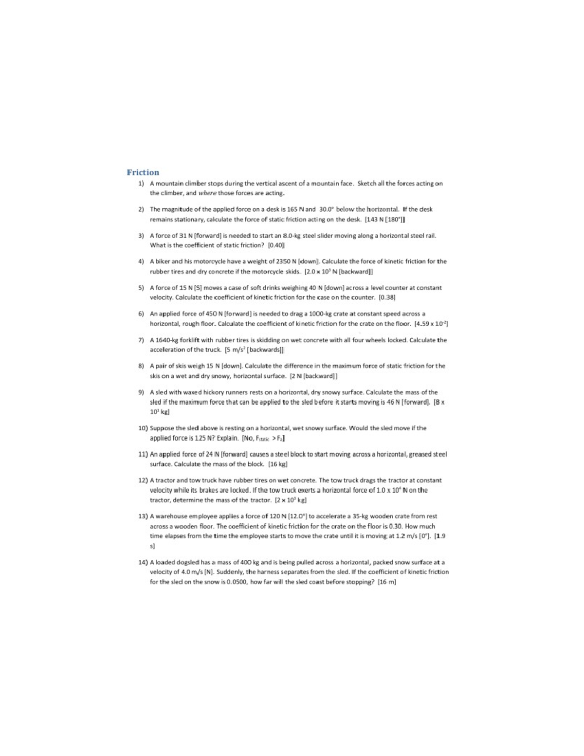 Sph3u Friction 2 - Homework Practice Problem Set - Studocu