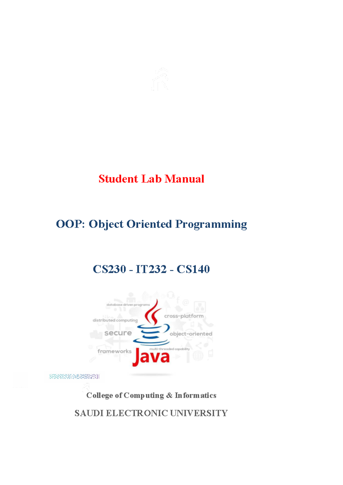 Student Lab Manual OOP: Exercises and Solutions CS230 IT232 CS140 - Studocu