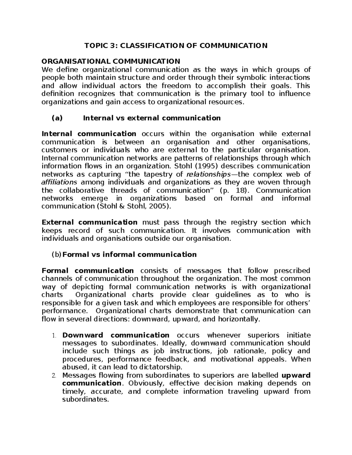 Topic 3: Classification of Organizational Communication - Studocu