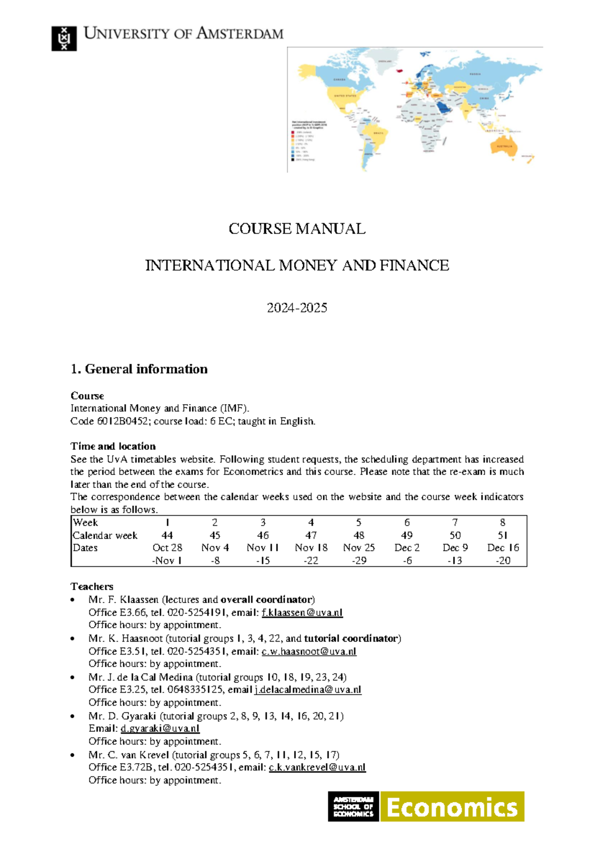 Course Manual: International Money & Finance (IMF 6012B0452) Syllabus ...