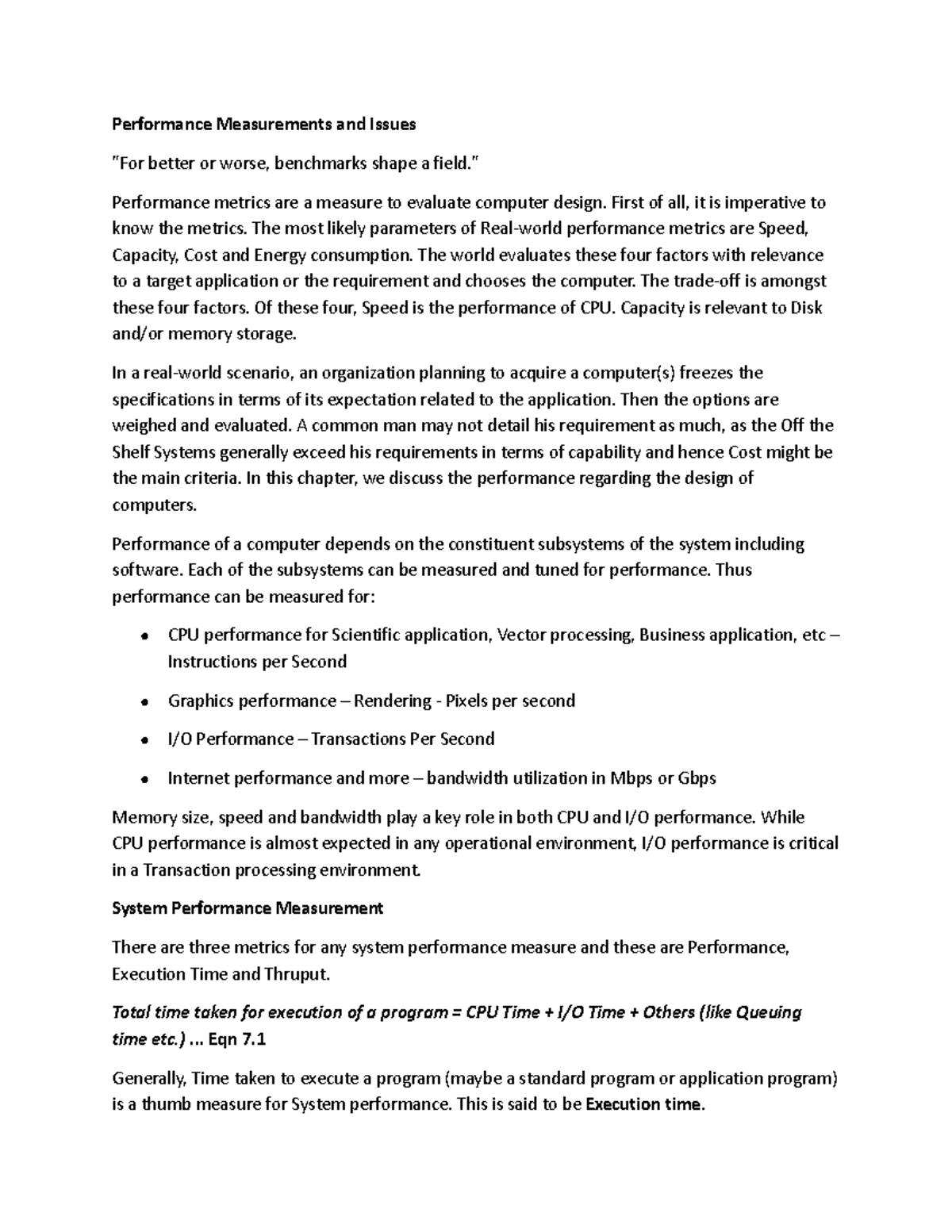 Performance Metrics and Evaluation in Computer Design (CS101) - Studocu