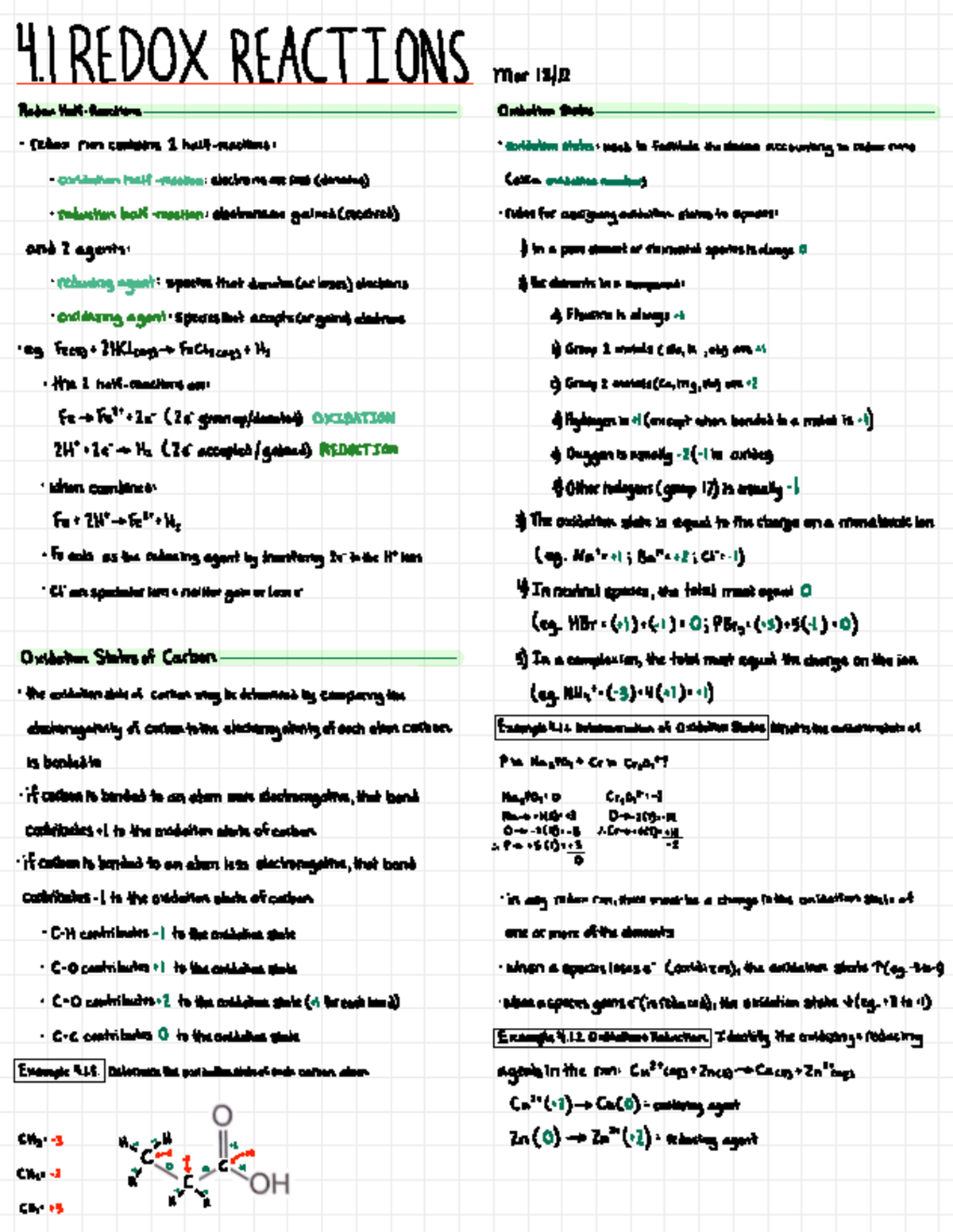 4.1 Redox Reactions - UREDOX REACTIONS Mar Redox Half Oxidation States ...