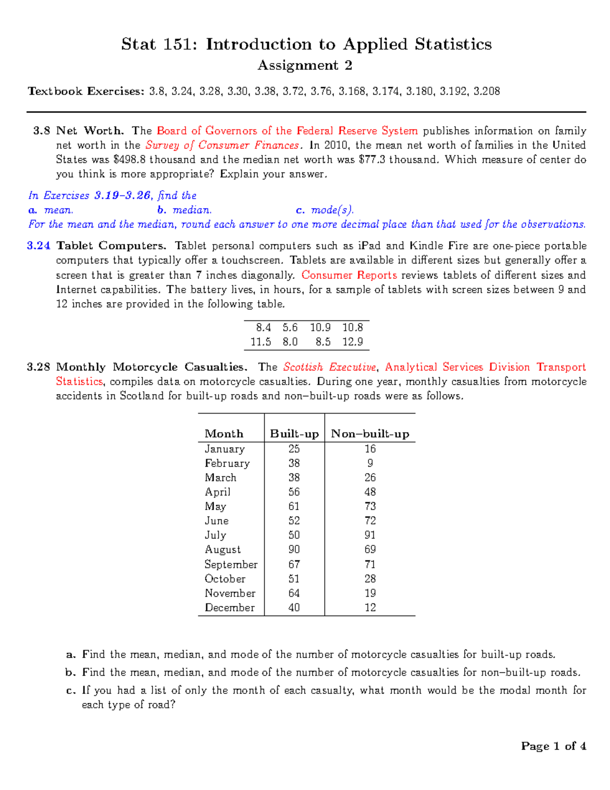 Stat 151: Applied Statistics Assignment 2 - Textbook Exercises Overview ...