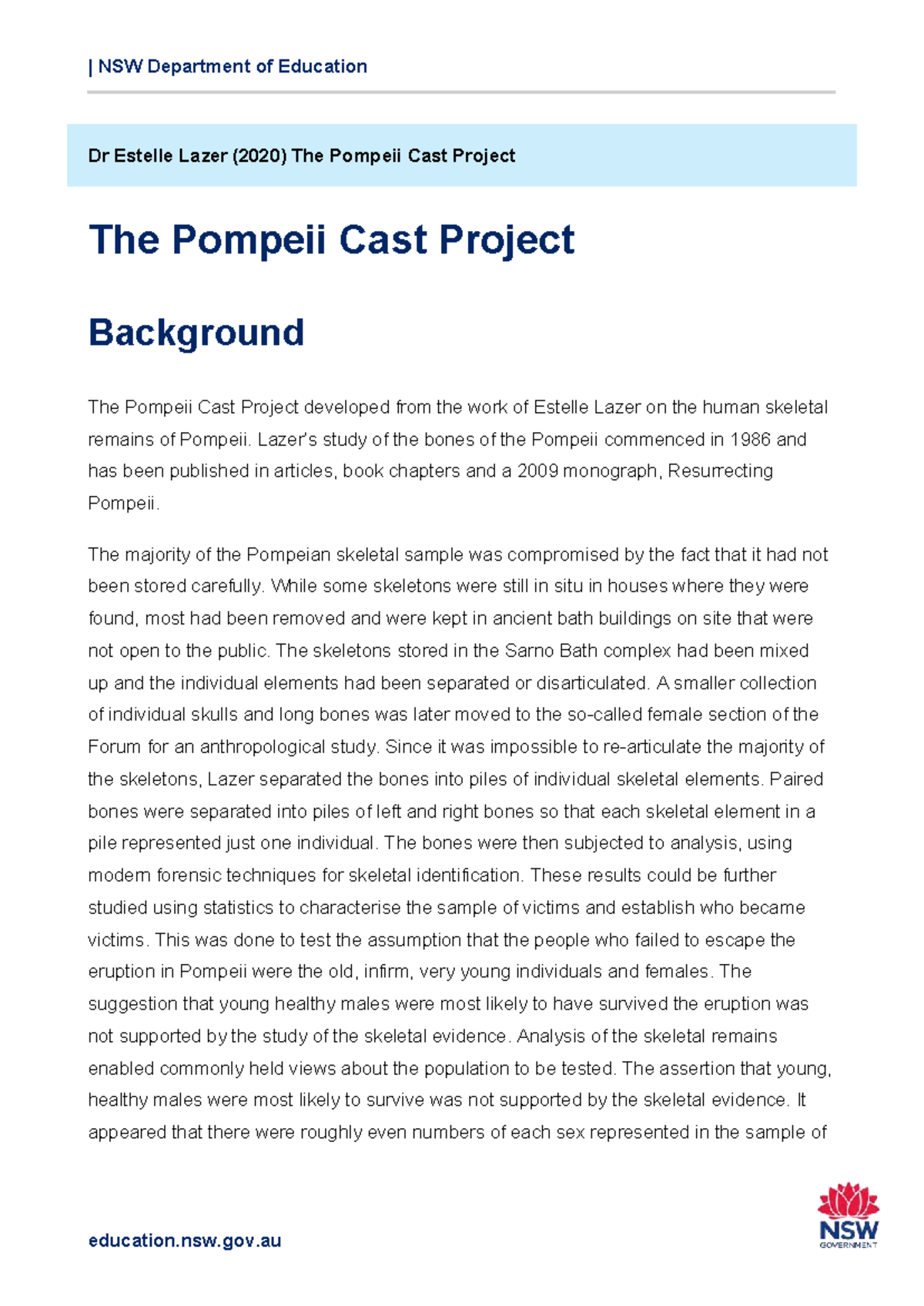 Hsie Ancient History S6: The Pompeii Cast Project Overview - Studocu