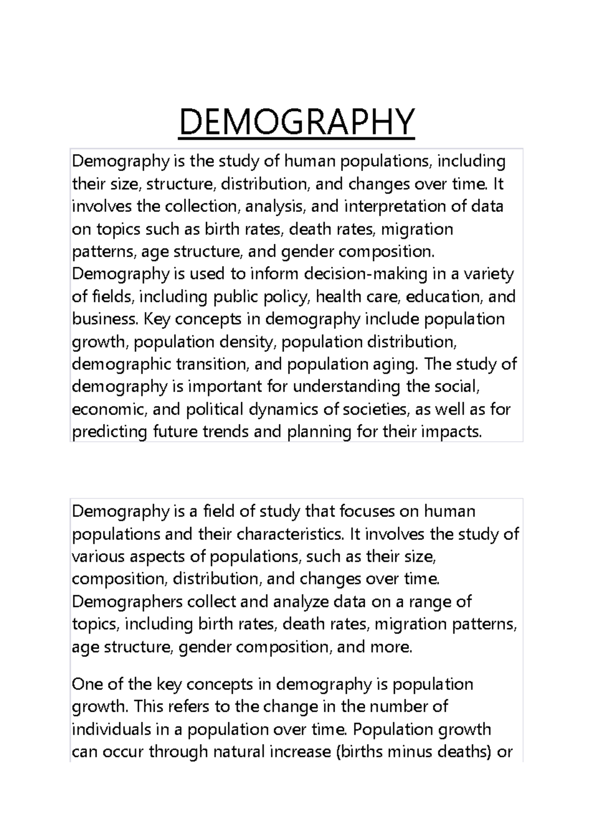 Demography Study Notes: Key Concepts and Trends Explained - Studocu