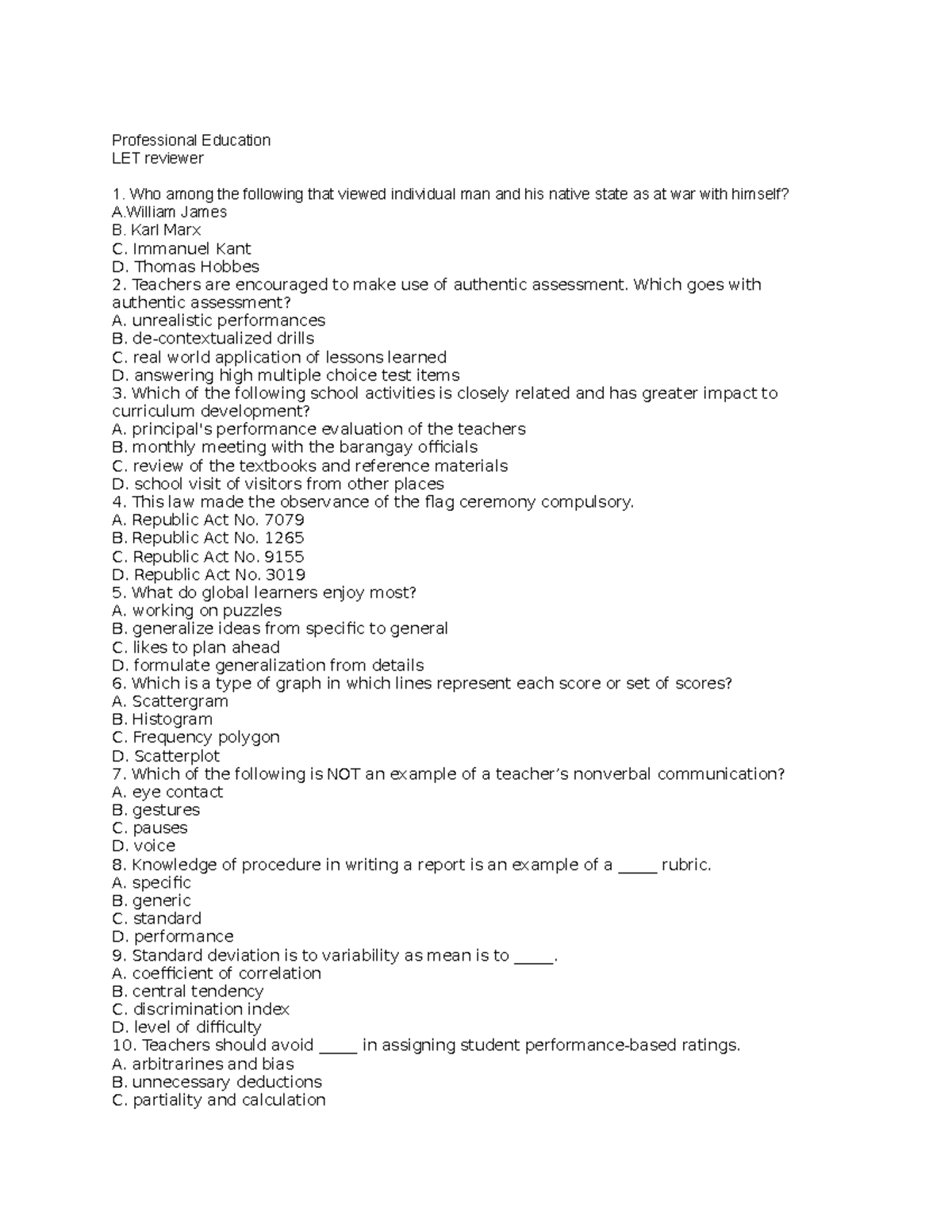 LET Professional Education Reviewer: 150 Questions & Answers Guide ...