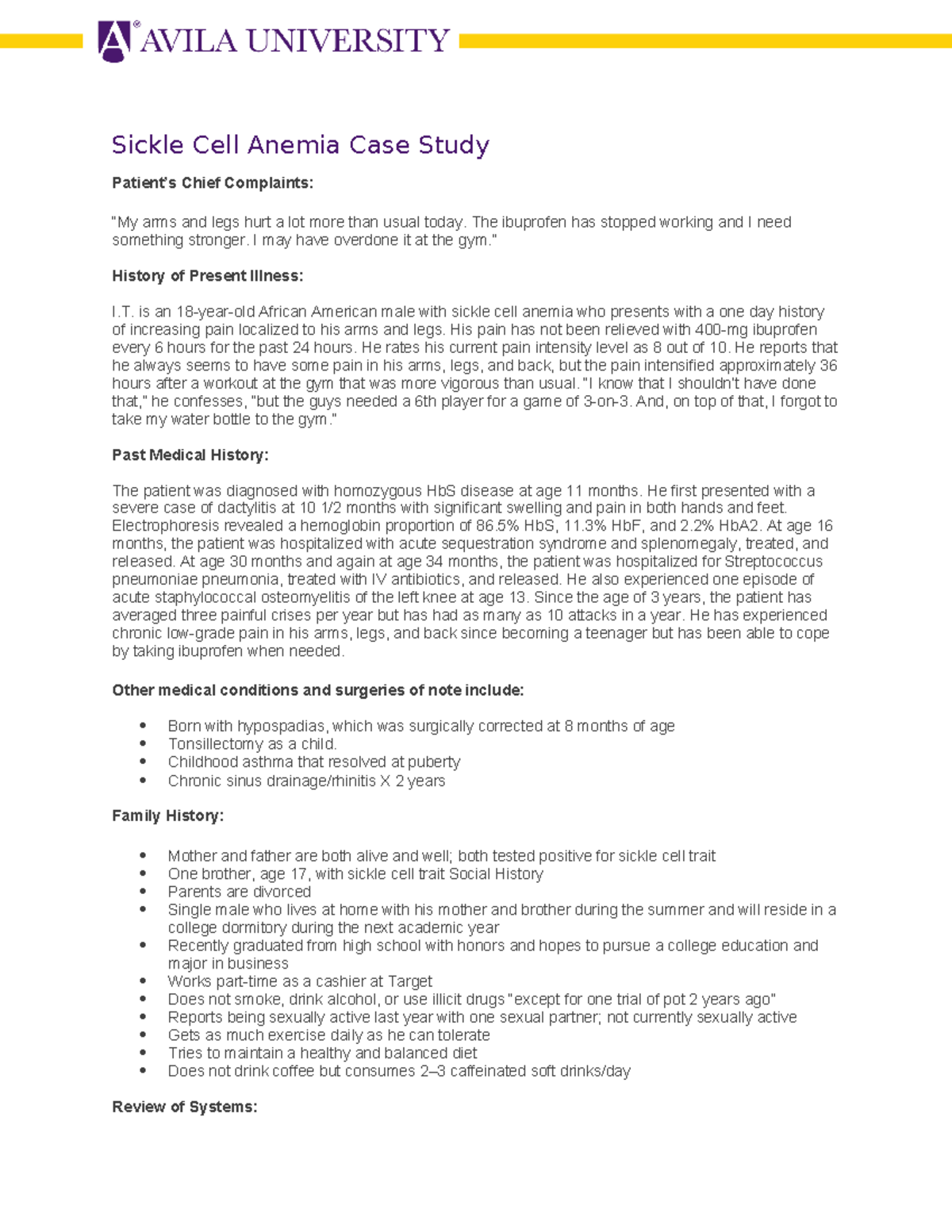 Module 2 - Case Study on Sickle Cell Anemia: Patient Assessment ...